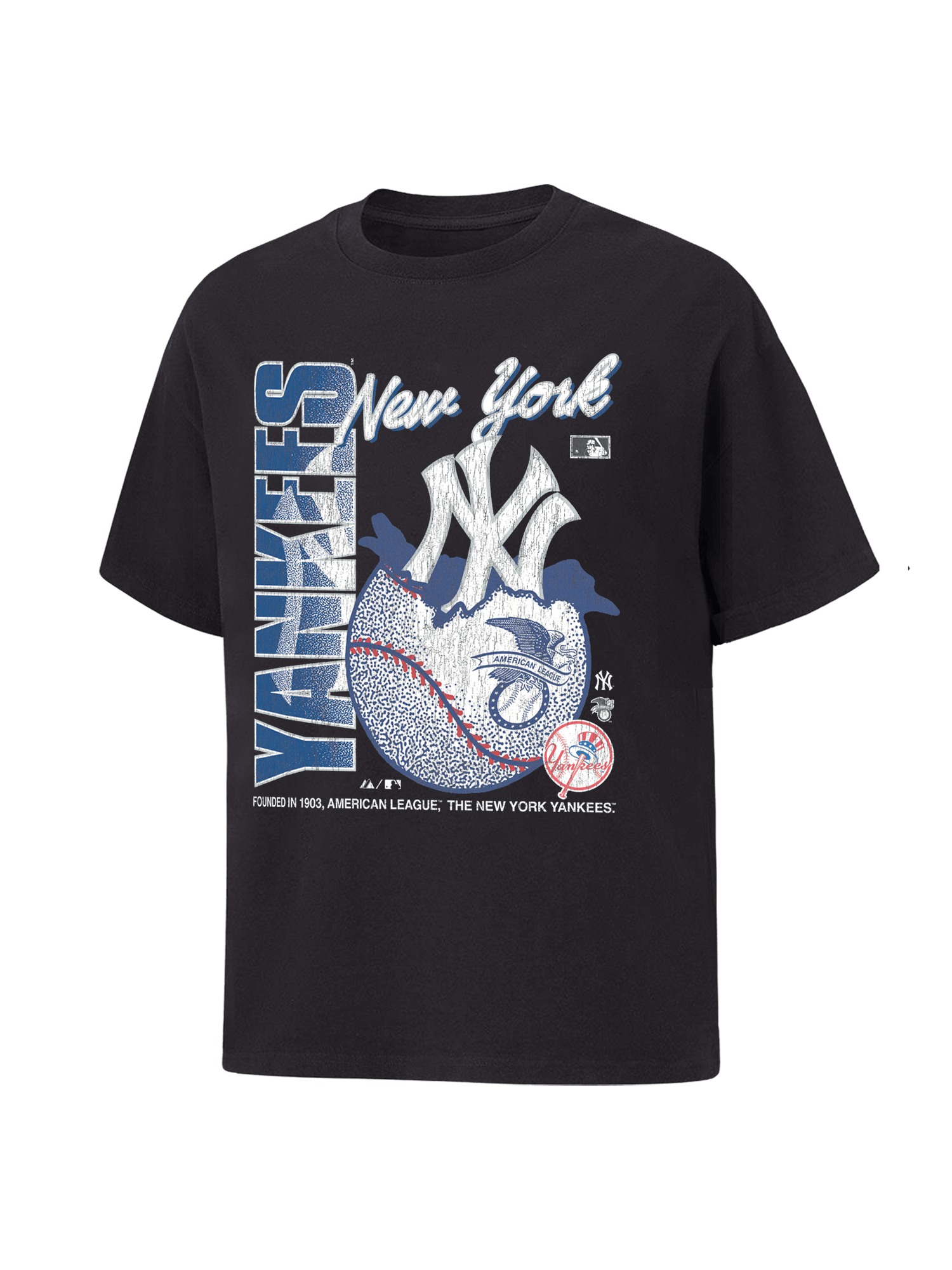 Majestic Athletic T-Shirts New York Yankees Majestic MLB Burst Ball Vintage T-Shirt - Washed Black