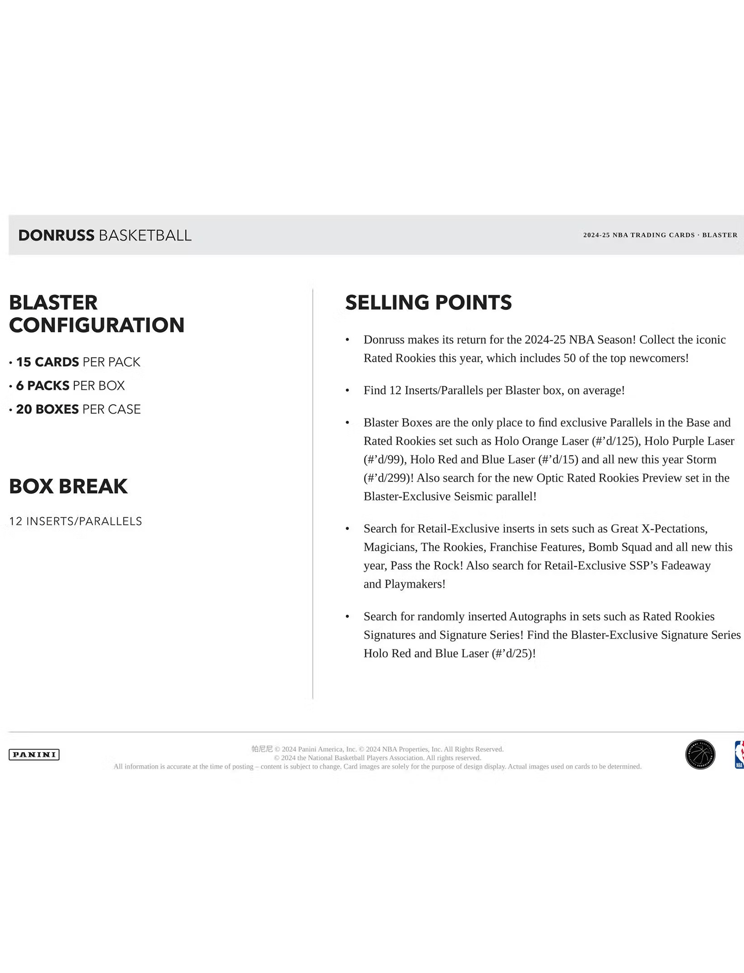 Panini Cards 2024-25 NBA Panini Donruss Basketball Trading Card Blaster Box
