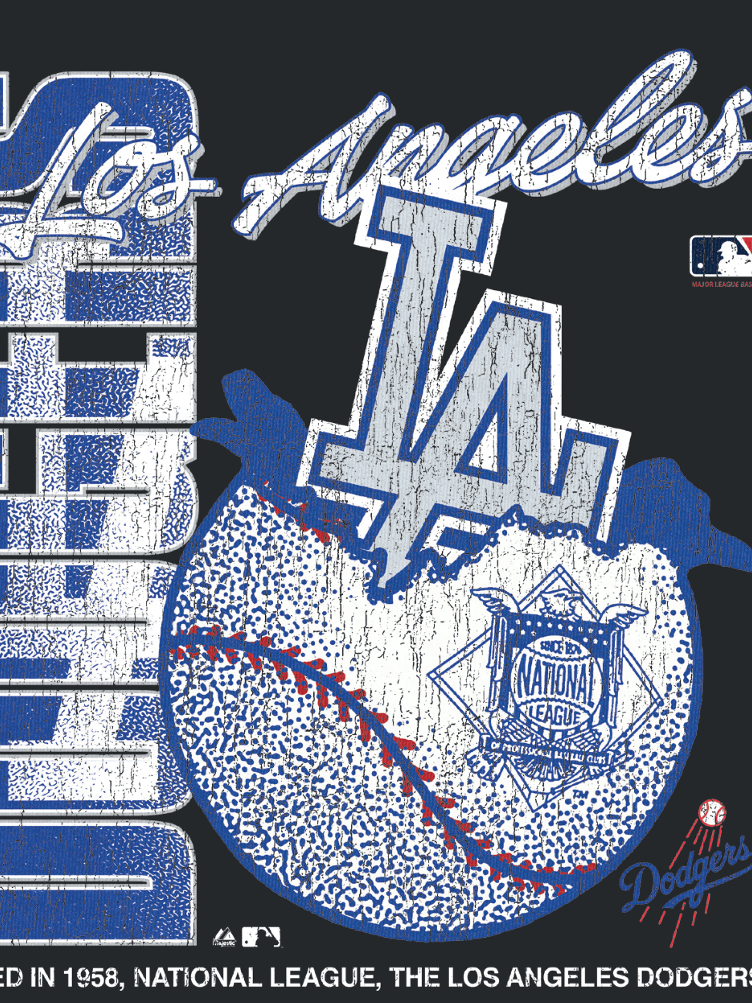 Los Angeles Dodgers Majestic MLB Burst Ball Vintage T-Shirt - Washed Black