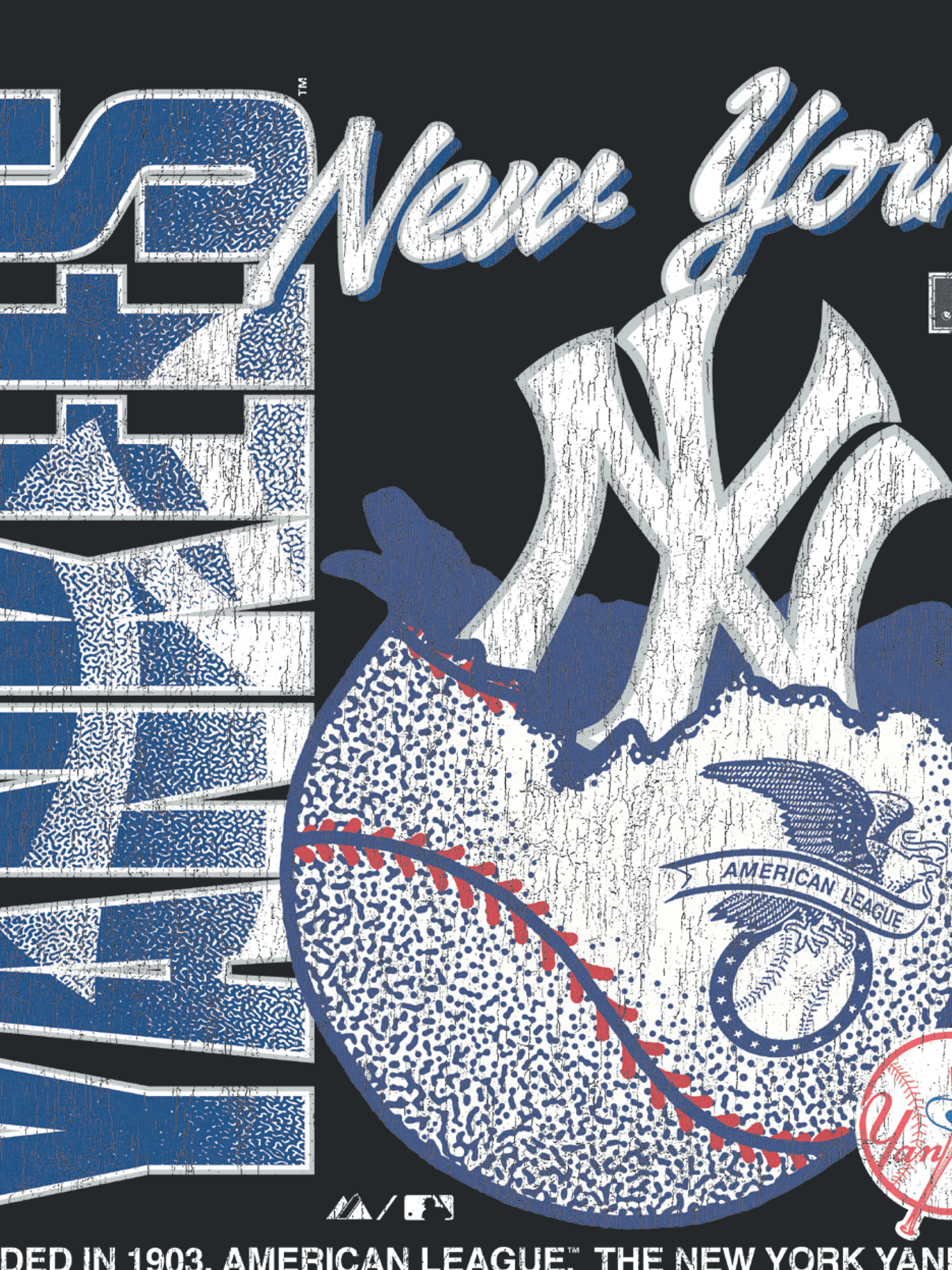 New York Yankees Majestic MLB Burst Ball Vintage T-Shirt - Washed Black