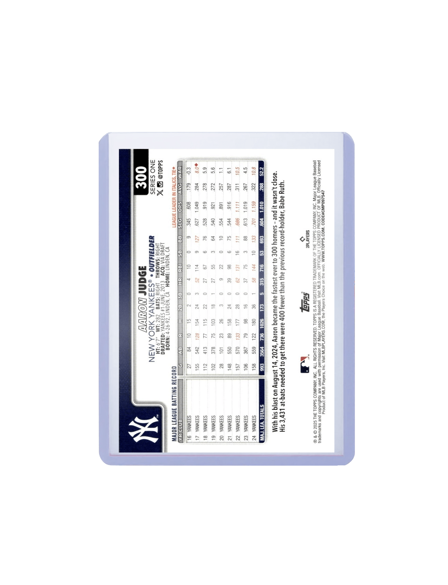 Topps Cards Aaron Judge New York Yankees Topps MLB Series 1 25 Base Card
