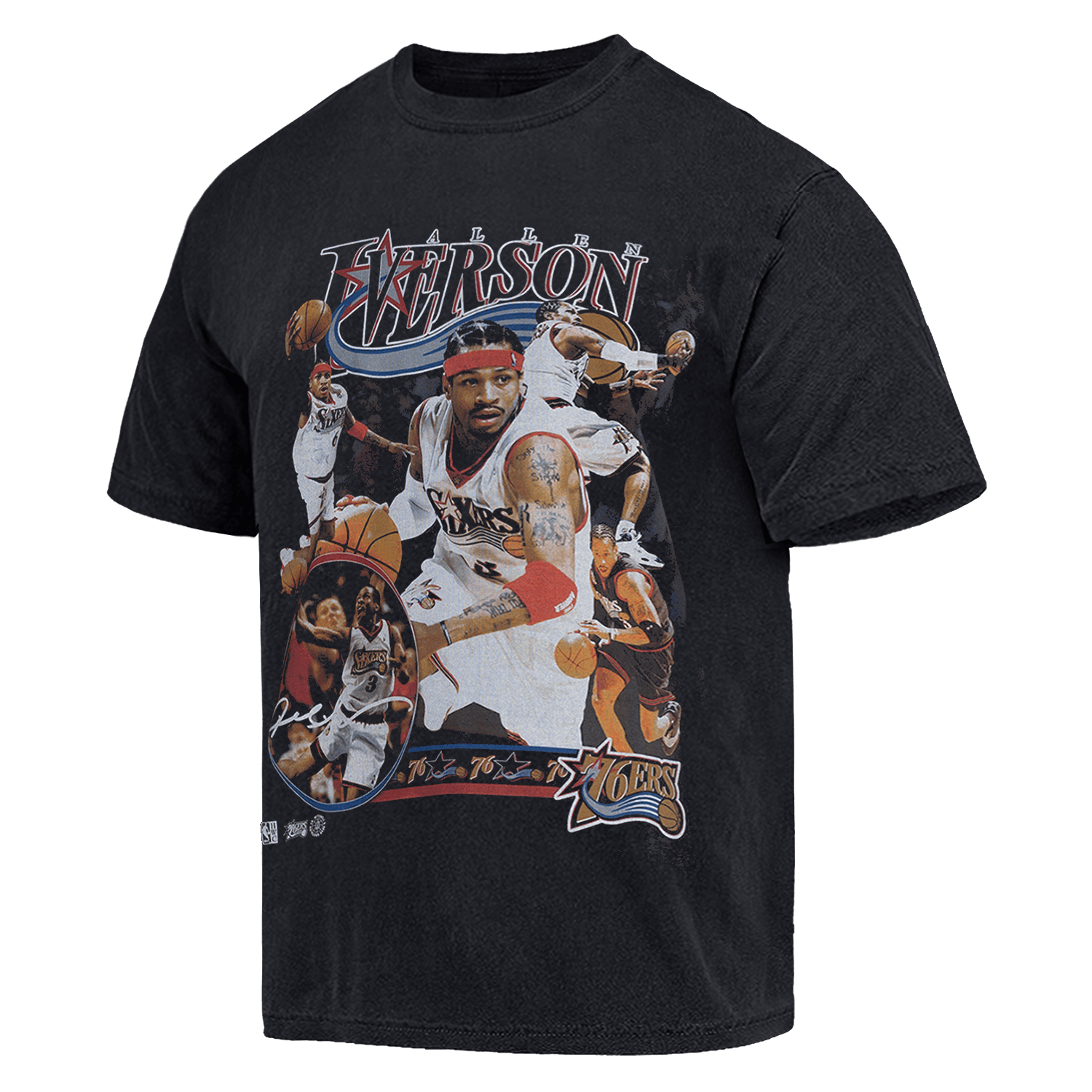 Mitchell And Ness T-Shirts Allen Iverson Philadelphia 76ers Mitchell & Ness NBA Player Homage Vintage T-Shirt - Faded Black