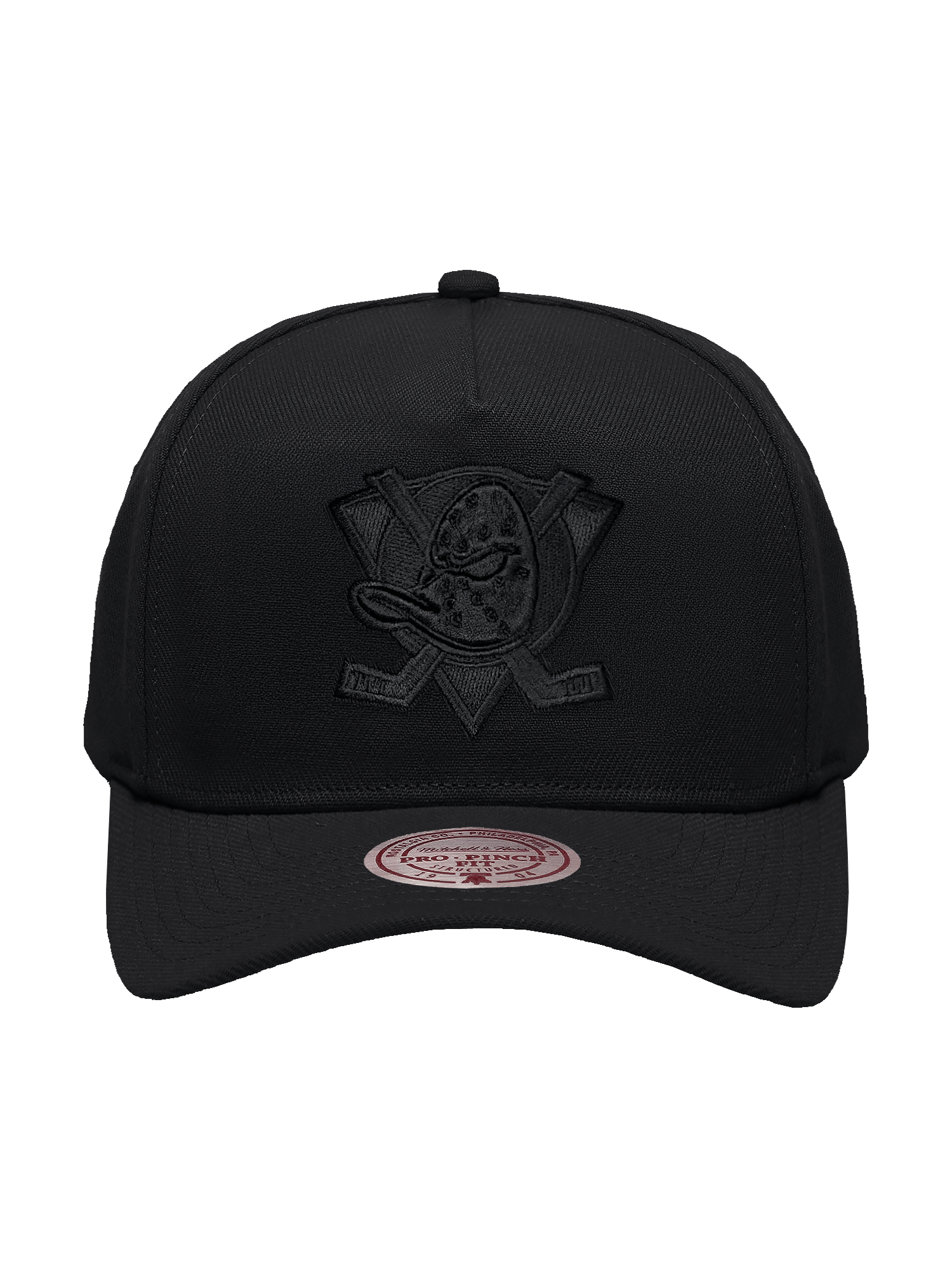 Mitchell And Ness Caps Anaheim Ducks Mitchell & Ness NHL Black On Black Pro Pinch Snapback Hat