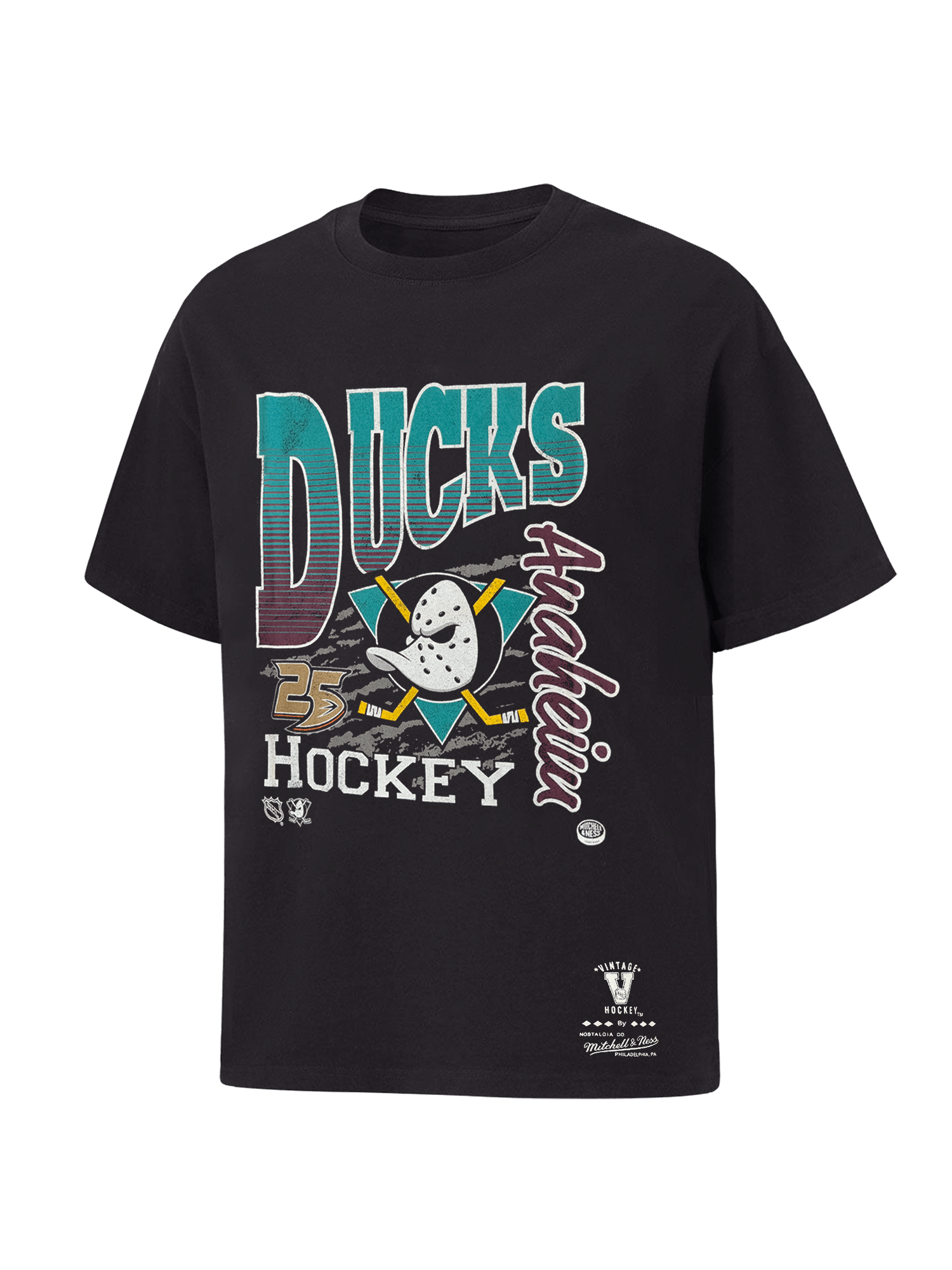 Mitchell And Ness T-Shirts Anaheim Ducks Mitchell & Ness NHL Graphic Vintage T-Shirt - Overdyed Black