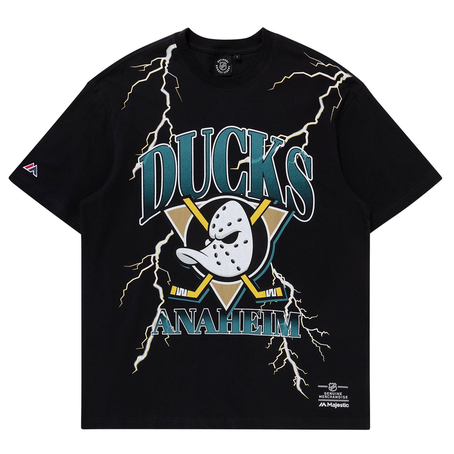 Majestic Athletic T-Shirts Anaheim Mighty Ducks Majestic NHL Team Lightning Vintage T-Shirt - Faded Black