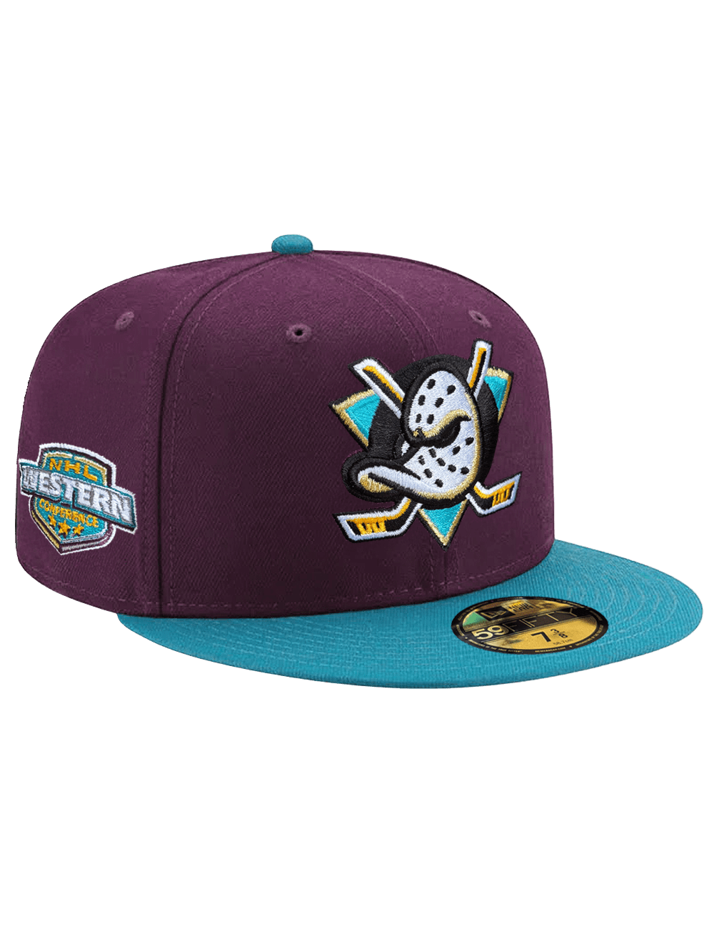 New Era Caps Anaheim Mighty Ducks New Era NHL Conf Side Patch 59FIFTY Fitted Hat - Plum/Aqua