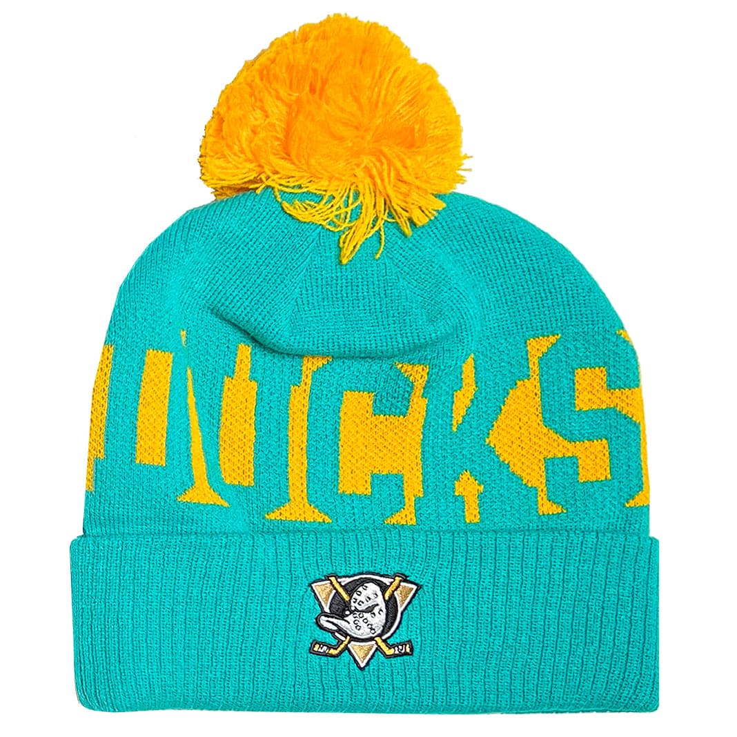 NHL Branded Beanies Anaheim Mighty Ducks NHL Throwback Stripe Pom Knit Beanie