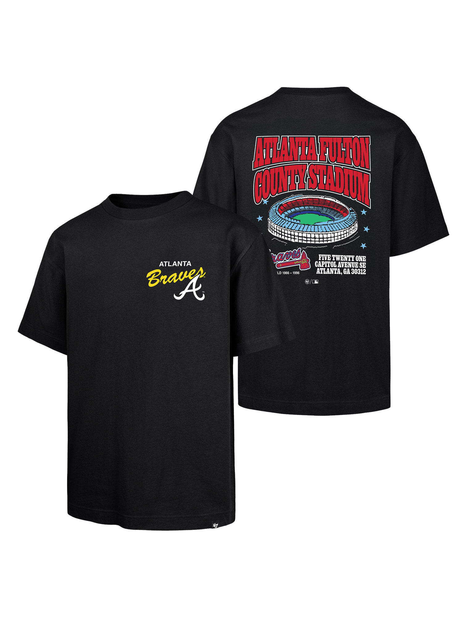 47 Brand T-Shirts Atlanta Braves '47 MLB Stadium Vintage Foundation T-Shirt - Black