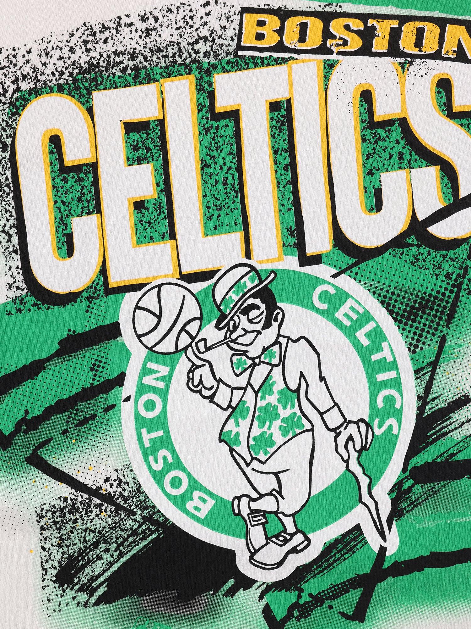 Mitchell And Ness T-Shirts Boston Celtics Mitchell & Ness NBA Abstract Vintage T-Shirt - Vintage White