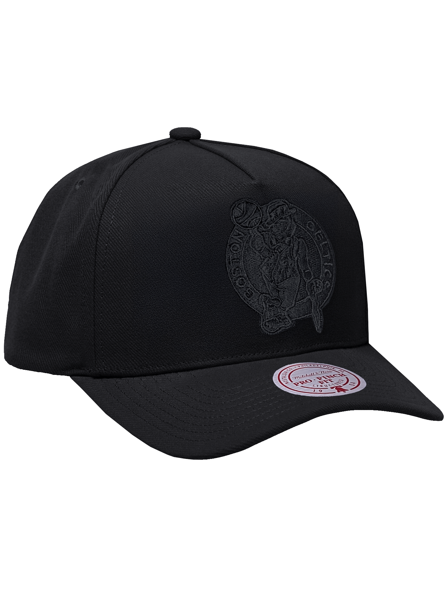 Mitchell And Ness Caps Boston Celtics Mitchell & Ness NBA Black On Black Pro Pinch Snapback Hat