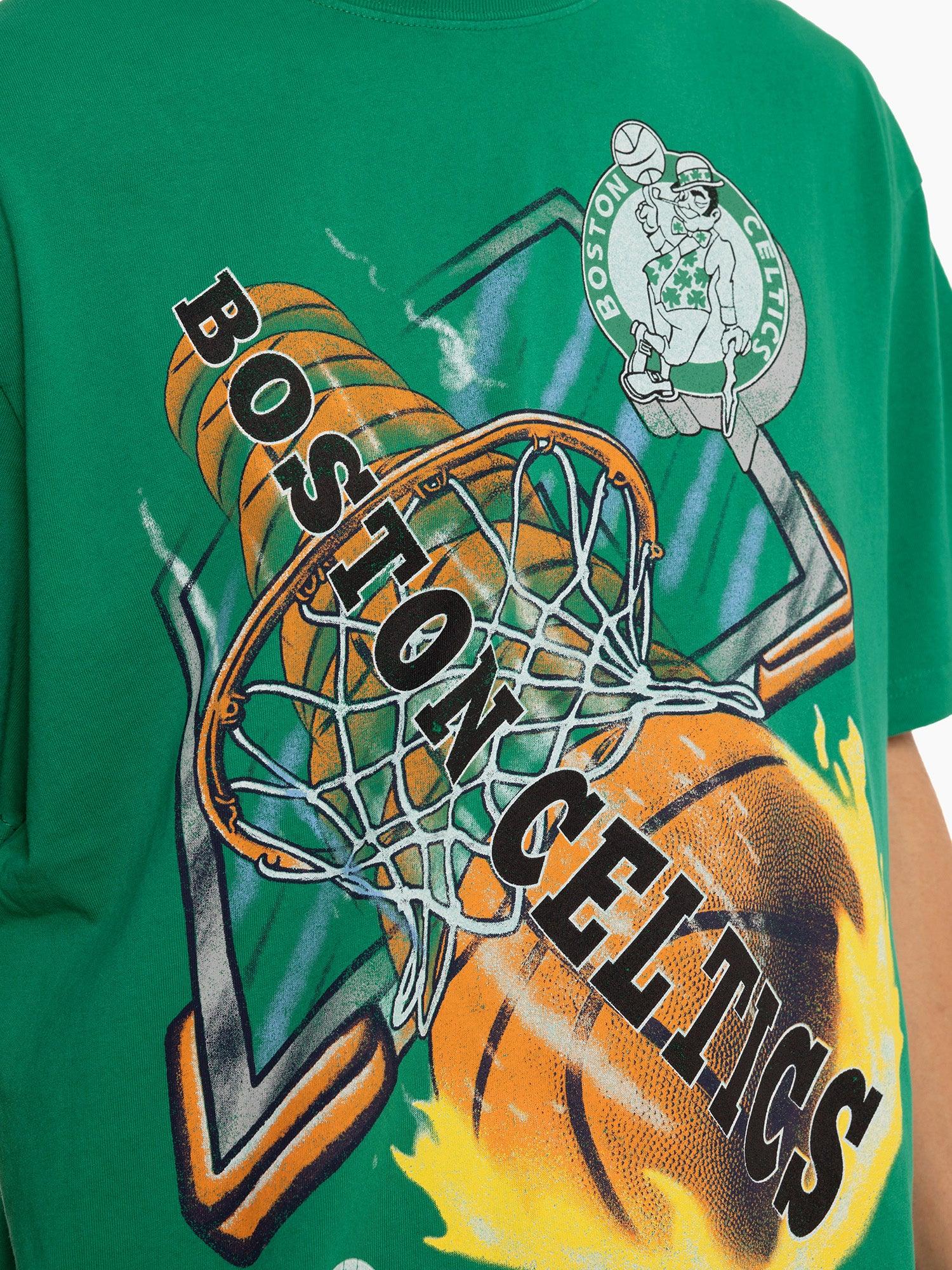 Mitchell And Ness T-Shirts Boston Celtics Mitchell & Ness NBA On Fire Vintage T-Shirt - Green