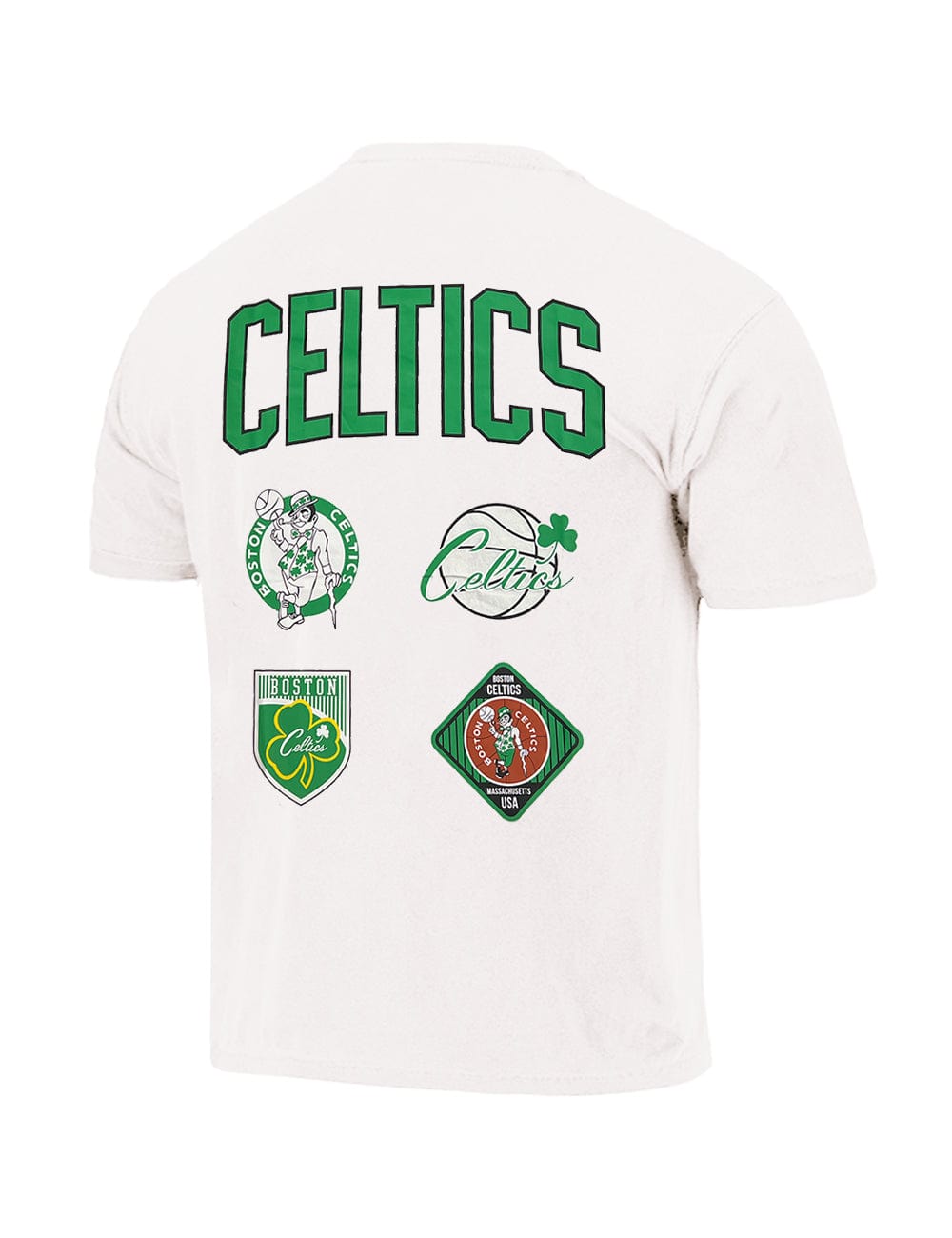Mitchell And Ness T-Shirts Boston Celtics Mitchell & Ness NBA Script Patch Arch Vintage T-Shirt - Vintage White