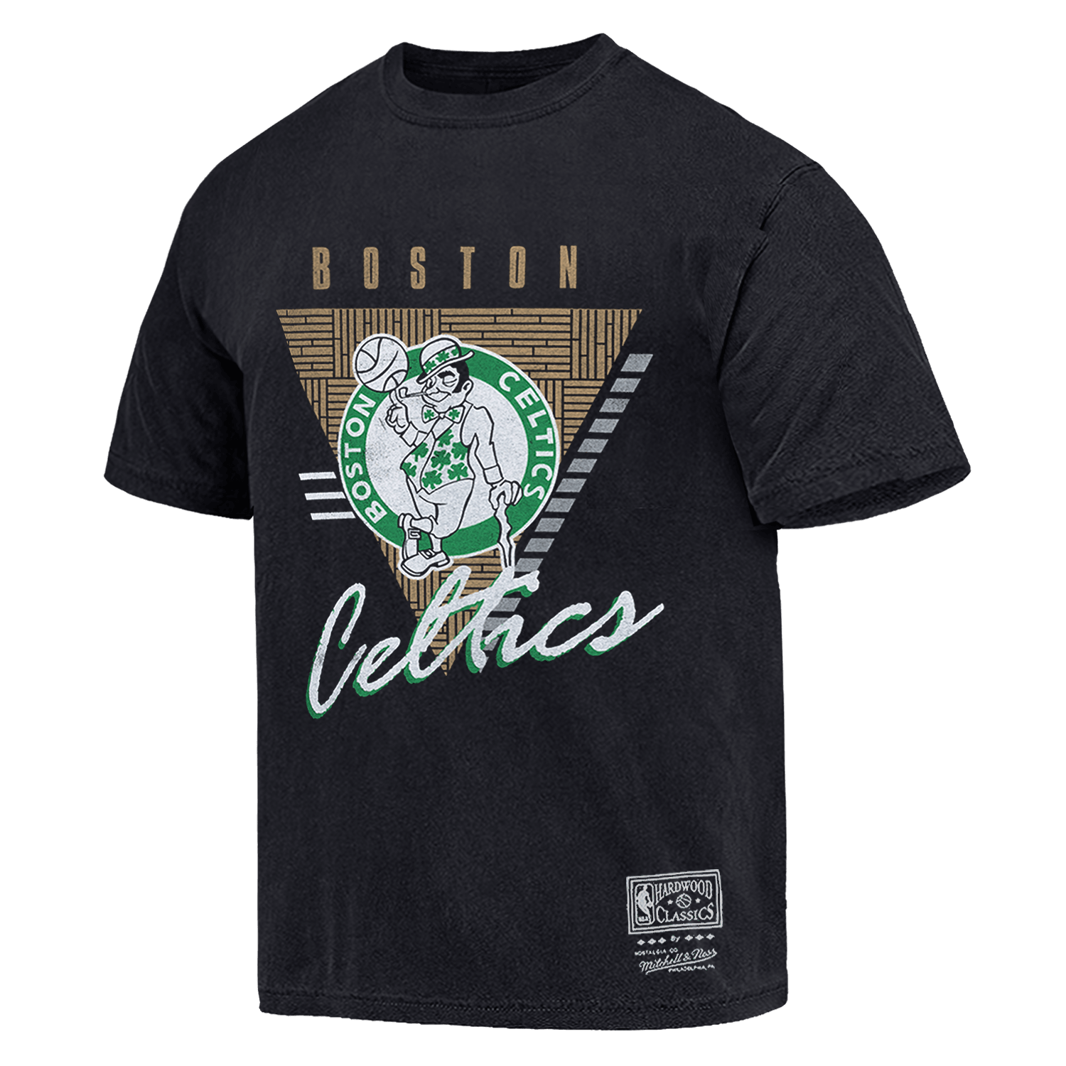 Mitchell And Ness T-Shirts Boston Celtics Mitchell & Ness NBA Tri Logo Vintage T-Shirt - Faded Black