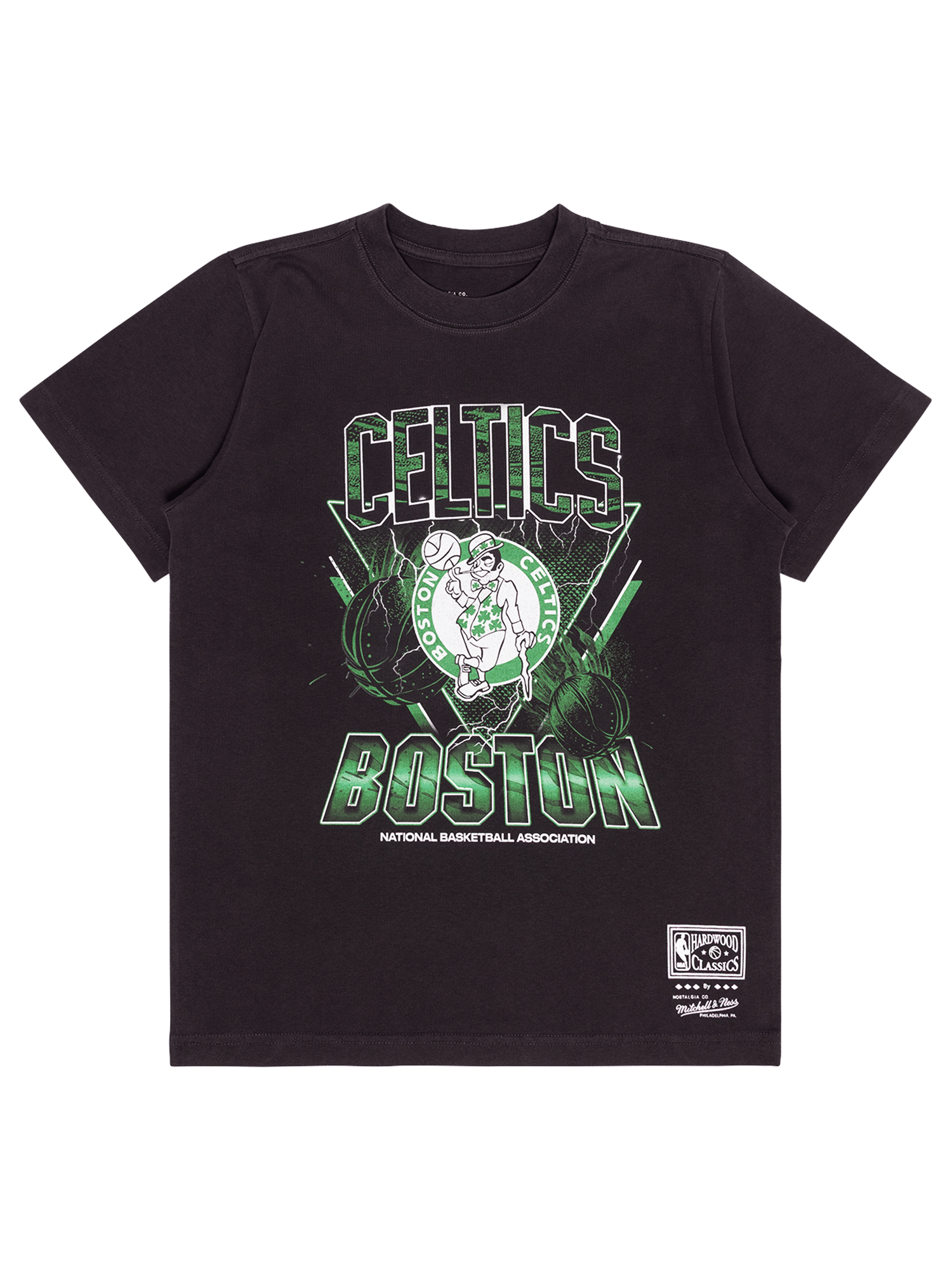 Mitchell And Ness T-Shirts Boston Celtics Mitchell & Ness NBA Trigon Vintage T-Shirt - Overdyed Black