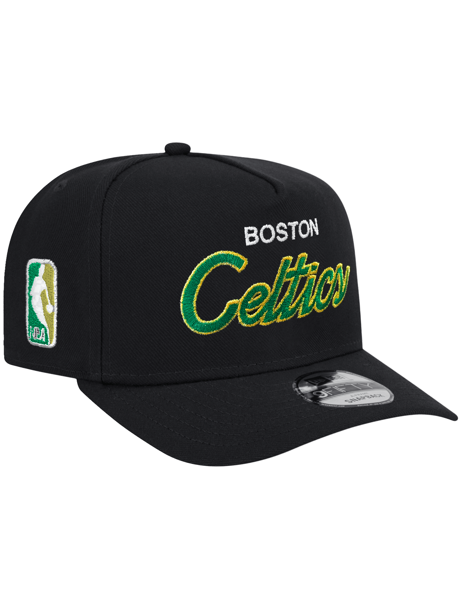 New Era Caps Boston Celtics New Era NBA Script 9FIFTY Pre-Curved A-Frame Snapback Hat - Black