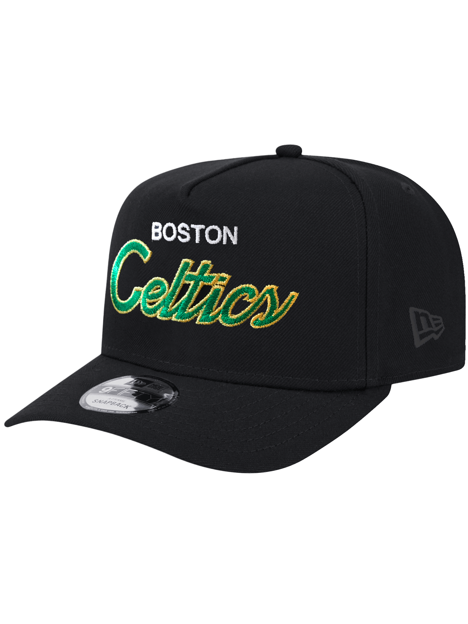 New Era Caps Boston Celtics New Era NBA Script 9FIFTY Pre-Curved A-Frame Snapback Hat - Black