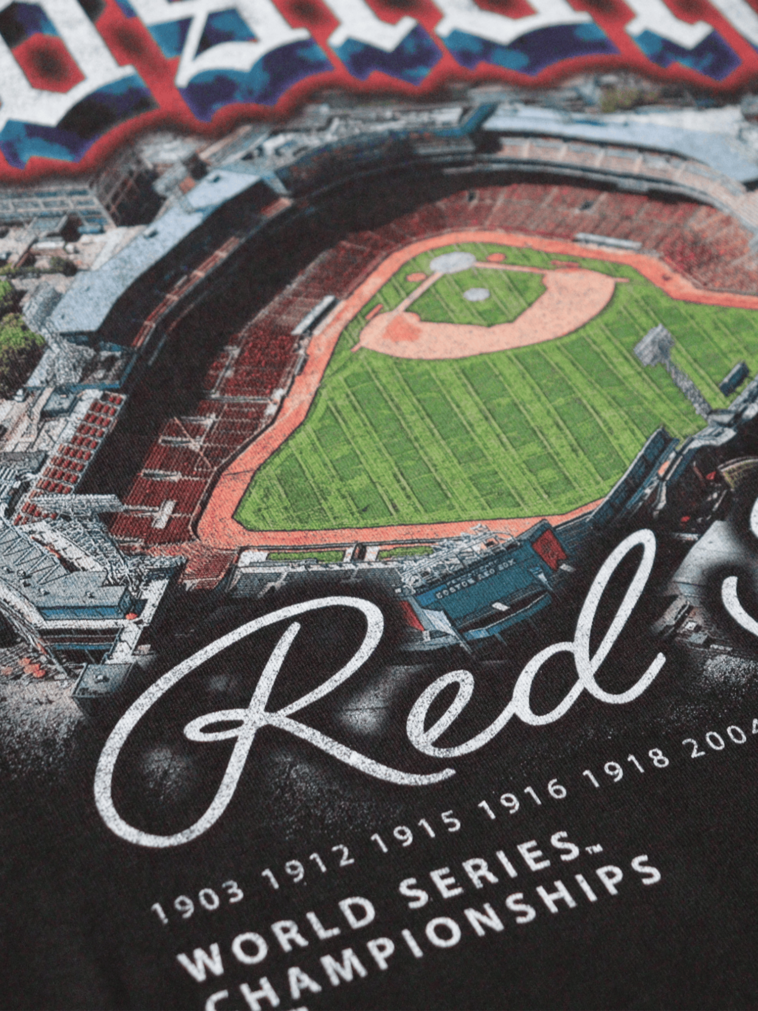Majestic Athletic T-Shirts Boston Red Sox Majestic MLB Gothic Stadium Vintage T-Shirt - Faded Black