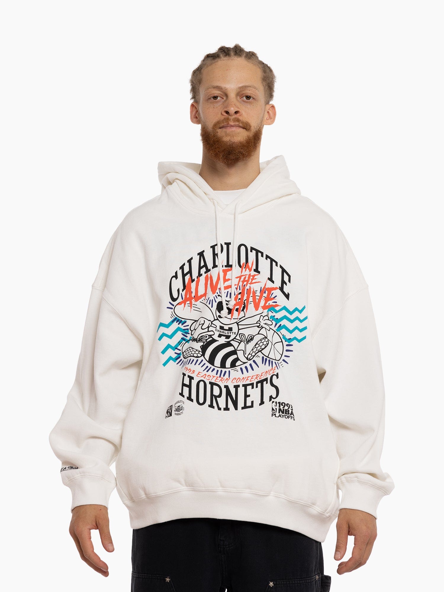 Mitchell And Ness Jumpers Charlotte Hornets Mitchell & Ness NBA Accolades Vintage Hoodie Jumper - Vintage White