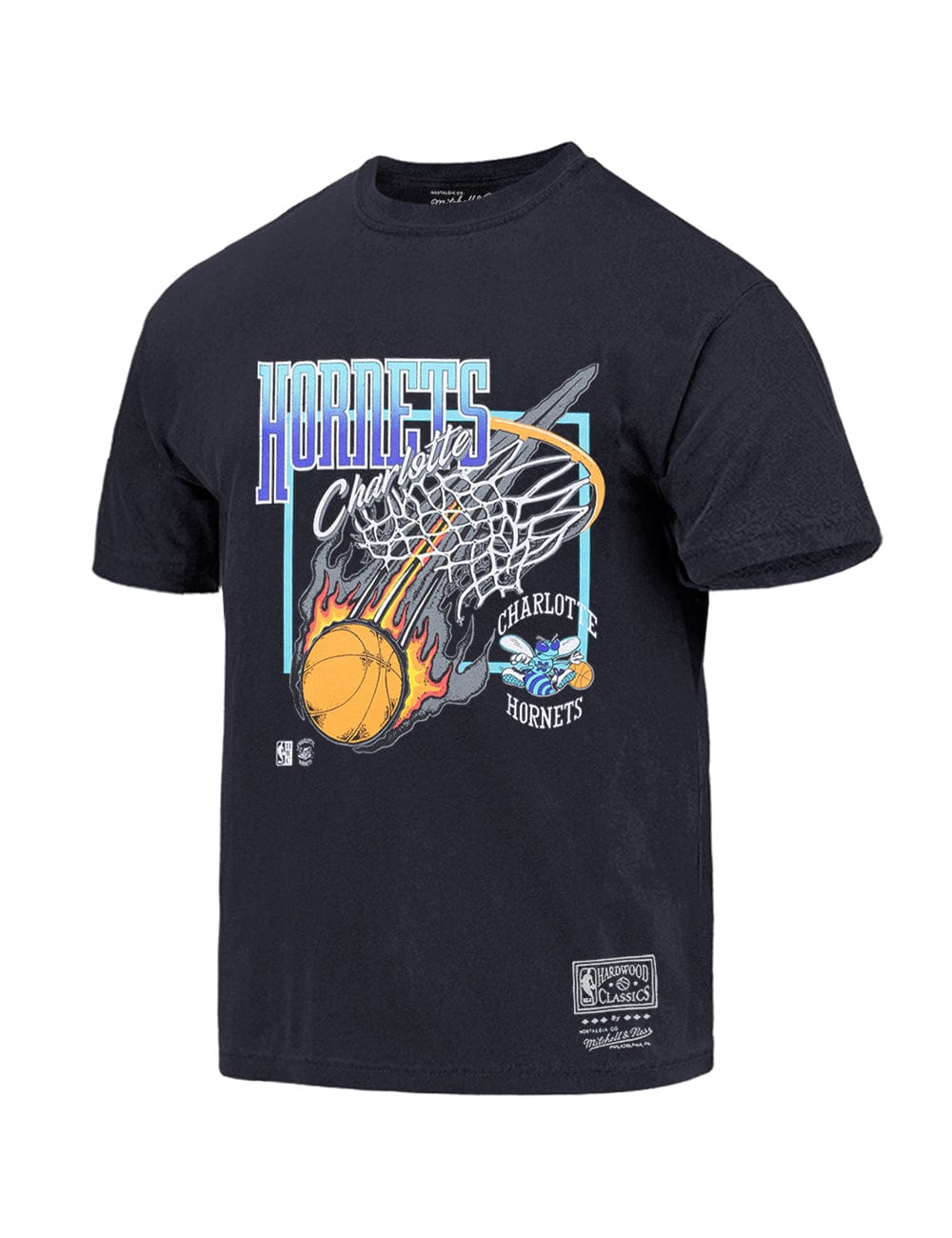 Mitchell And Ness T-Shirts Charlotte Hornets Mitchell & Ness NBA Fireball Vintage T-Shirt - Faded Black
