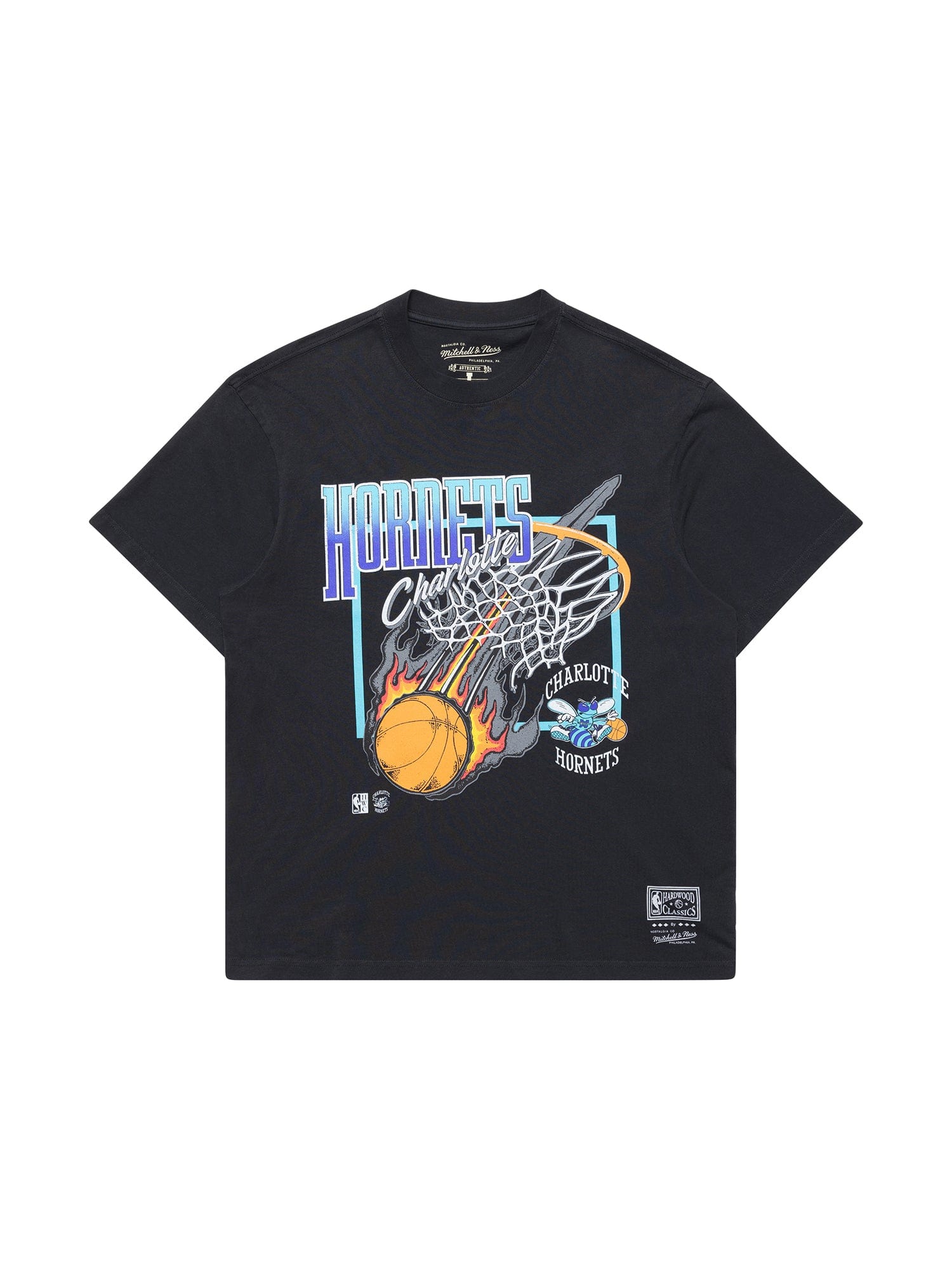 Mitchell And Ness T-Shirts Charlotte Hornets Mitchell & Ness NBA Fireball Vintage T-Shirt - Faded Black
