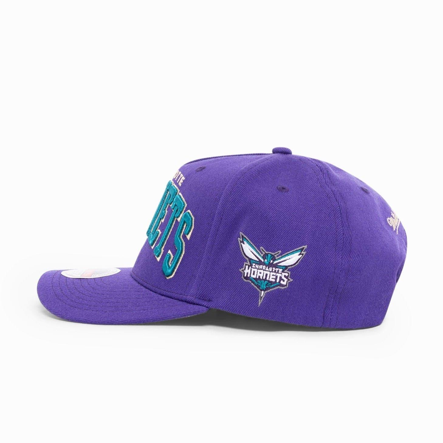 Mitchell And Ness Caps Charlotte Hornets Mitchell & Ness NBA Wordmark Pro Crown Snapback Hat - Purple