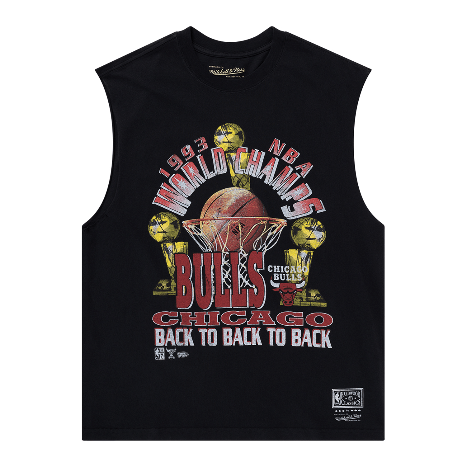 Mitchell And Ness T-Shirts Chicago Bulls Mitchell & Ness NBA 93 Champs Vintage Muscle T-Shirt - Faded Black