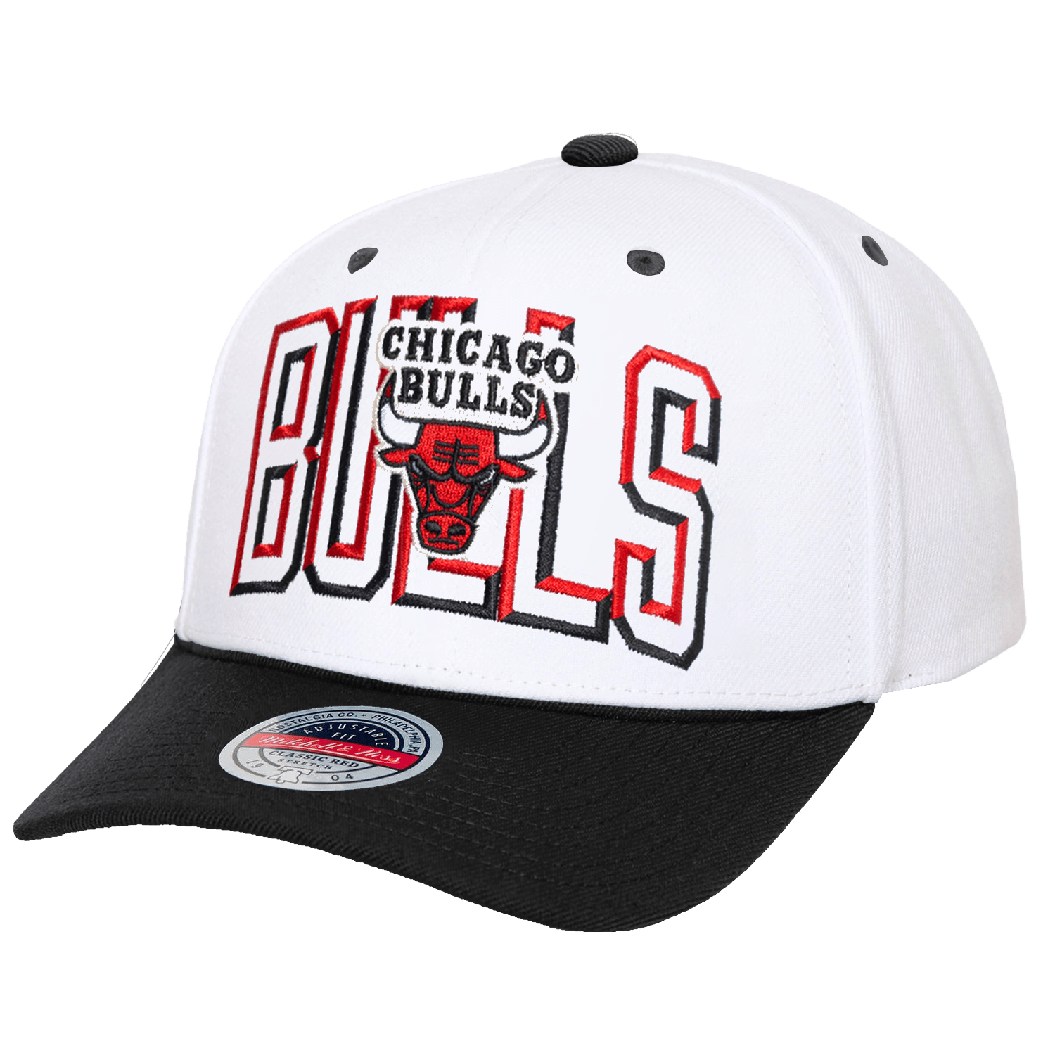 Mitchell And Ness Caps Chicago Bulls Mitchell & Ness NBA Bevel Classic Red Snapback Hat - White