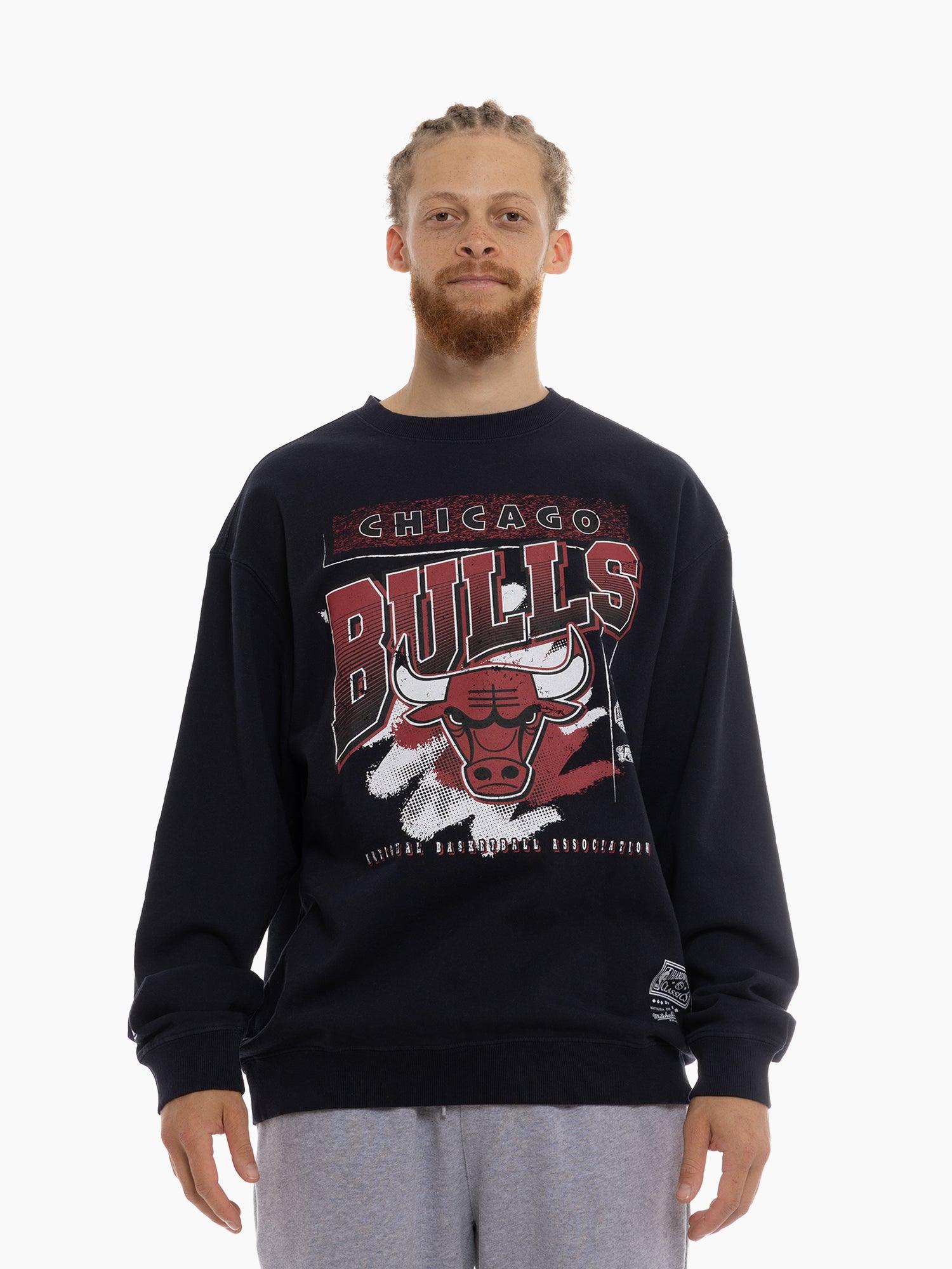 Mitchell And Ness Jumpers Chicago Bulls Mitchell & Ness NBA Brush Off 2.0 Vintage Crew Jumper - Faded Black