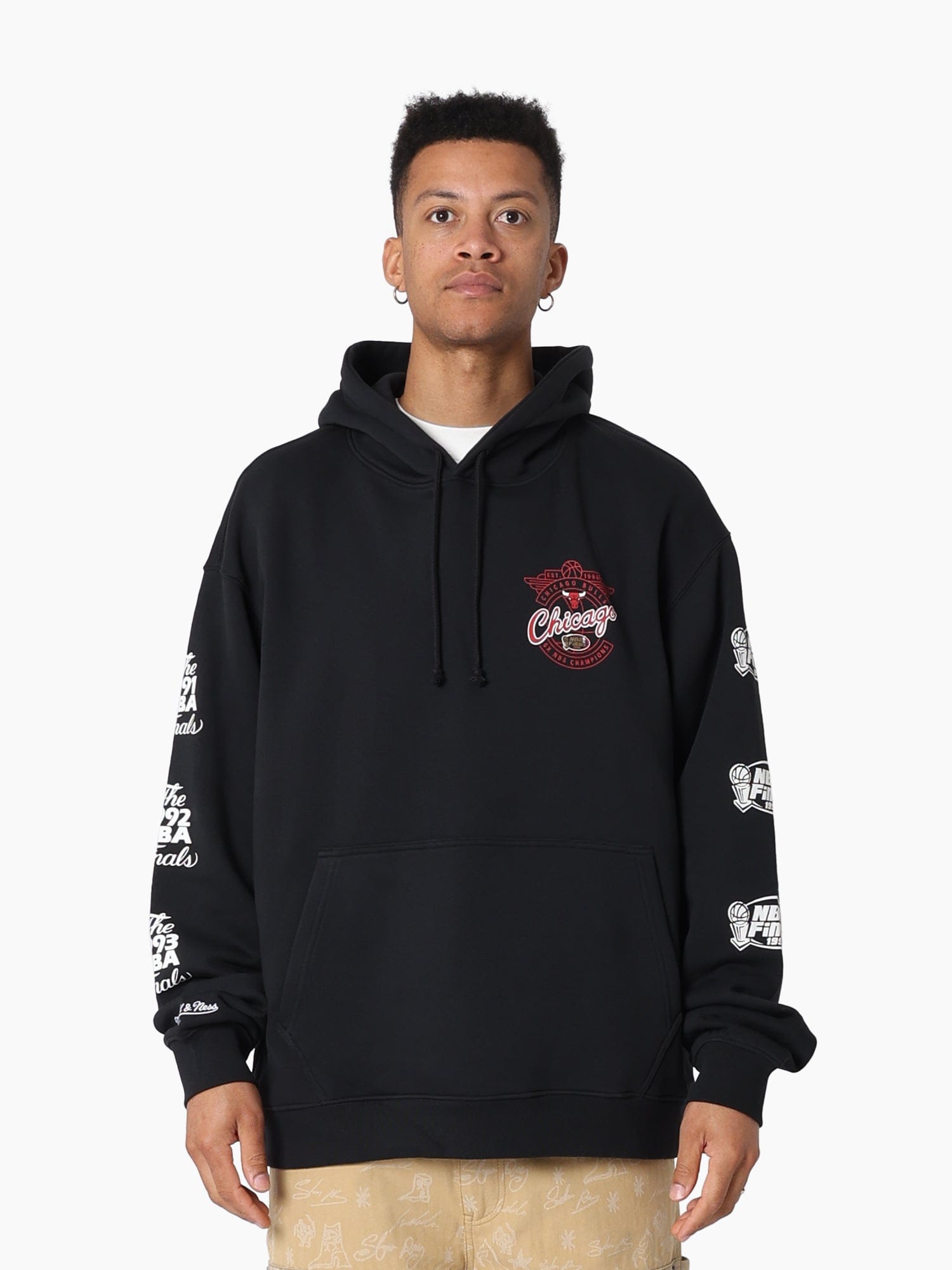 Mitchell And Ness Jumpers Chicago Bulls Mitchell & Ness NBA Champs History Vintage Hoodie Jumper - Black