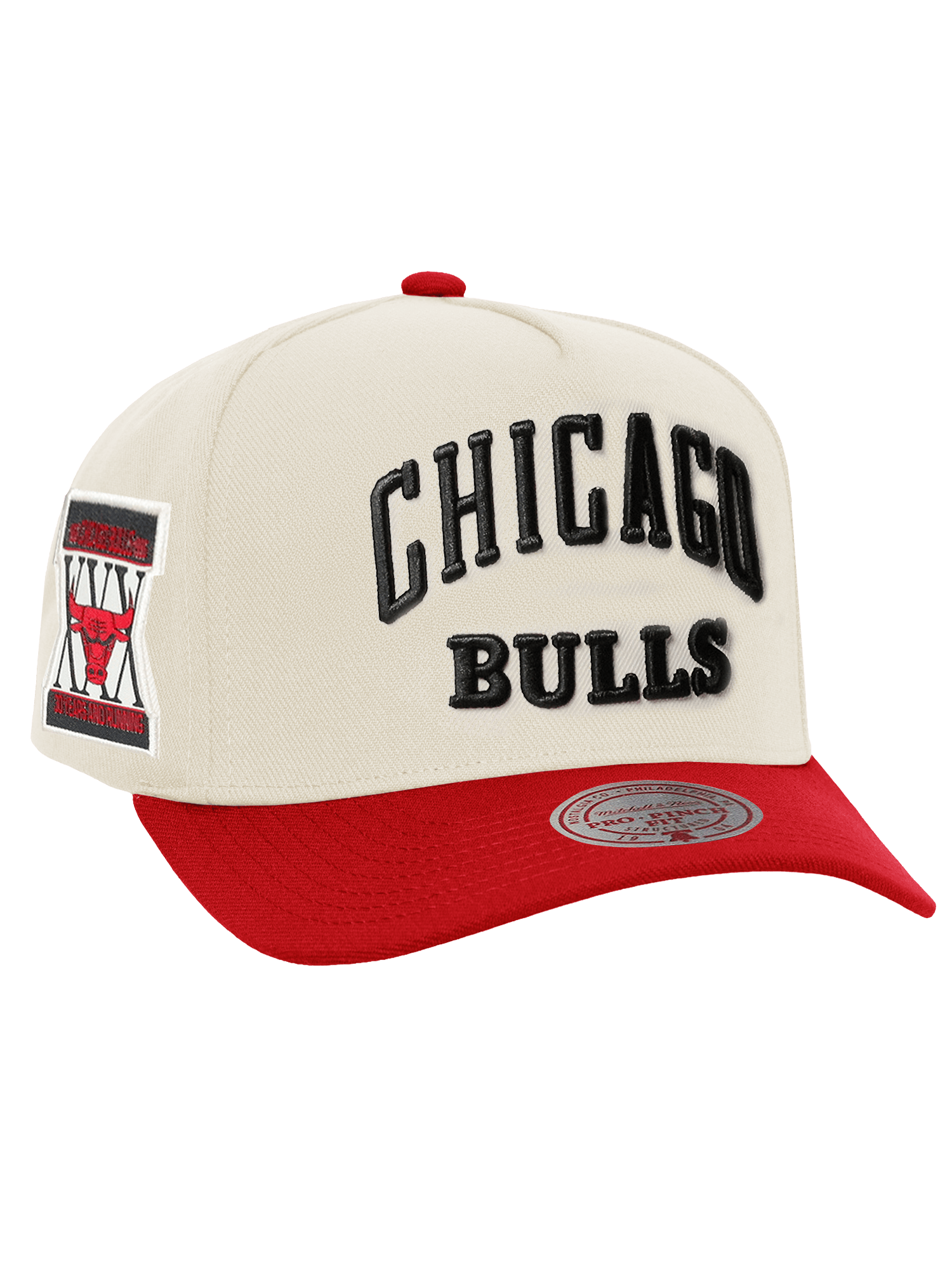 Mitchell And Ness Caps Chicago Bulls Mitchell & Ness NBA Tri Logo Pro Pinch Snapback Hat - Off White