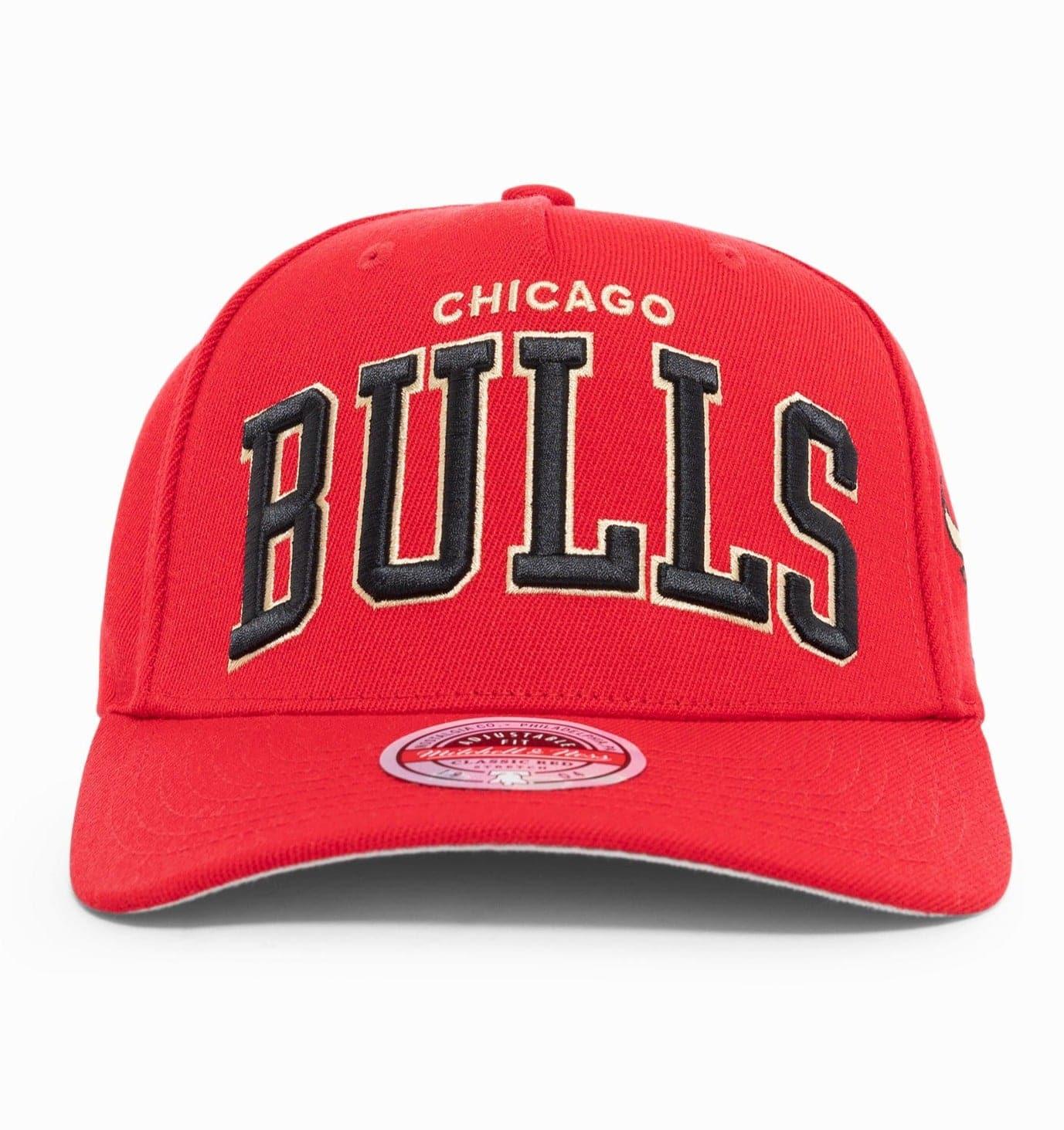 Mitchell And Ness Caps Chicago Bulls Mitchell & Ness NBA Wordmark Pro Crown Snapback Hat - Red