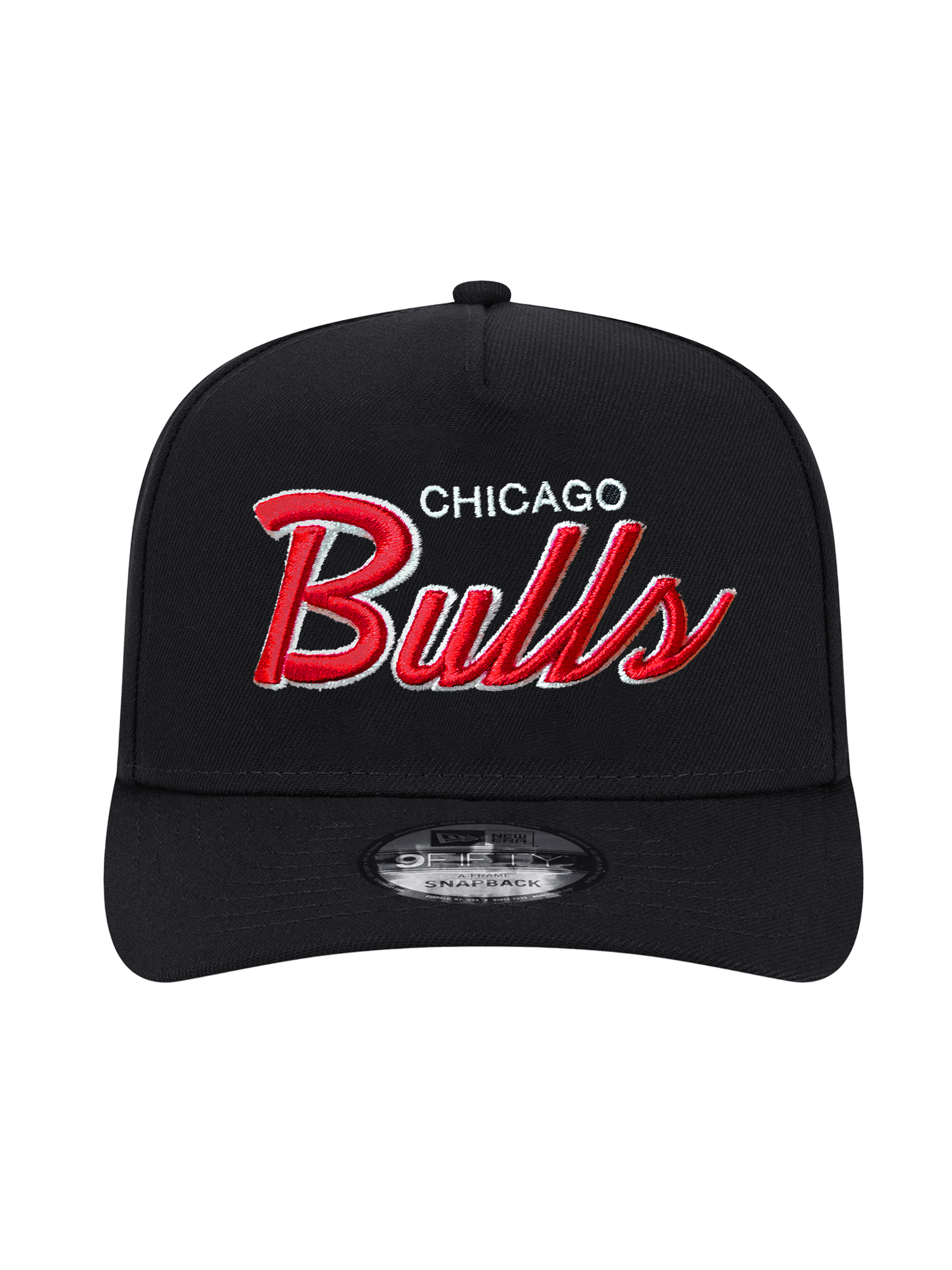 New Era Caps Chicago Bulls New Era NBA Script 9FIFTY Pre-Curved A-Frame Snapback Hat - Black