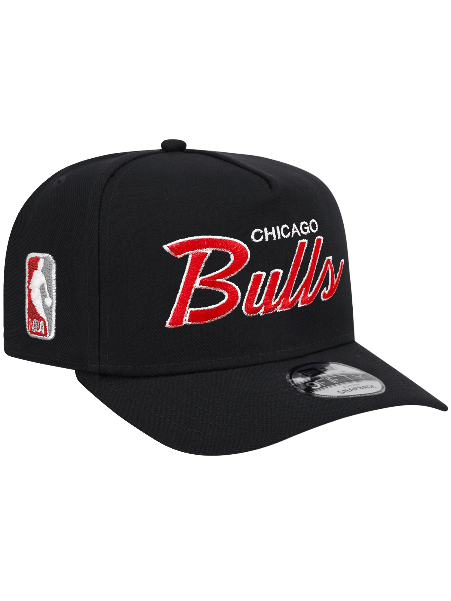 New Era Caps Chicago Bulls New Era NBA Script 9FIFTY Pre-Curved A-Frame Snapback Hat - Black
