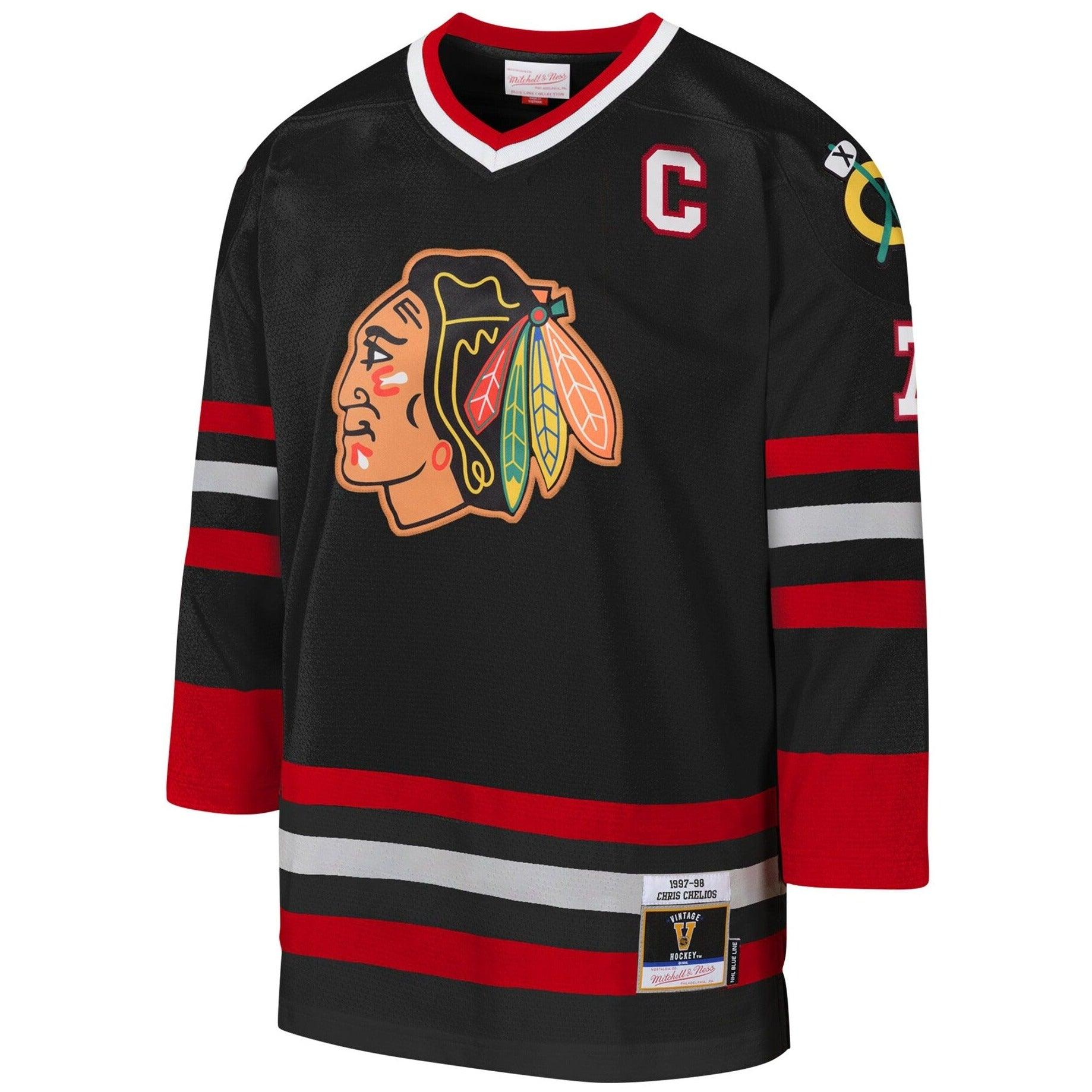 Mitchell And Ness Jerseys Chris Chelios Chicago Blackhawks Mitchell & Ness NHL 97/98 Blue Line Jersey - Black