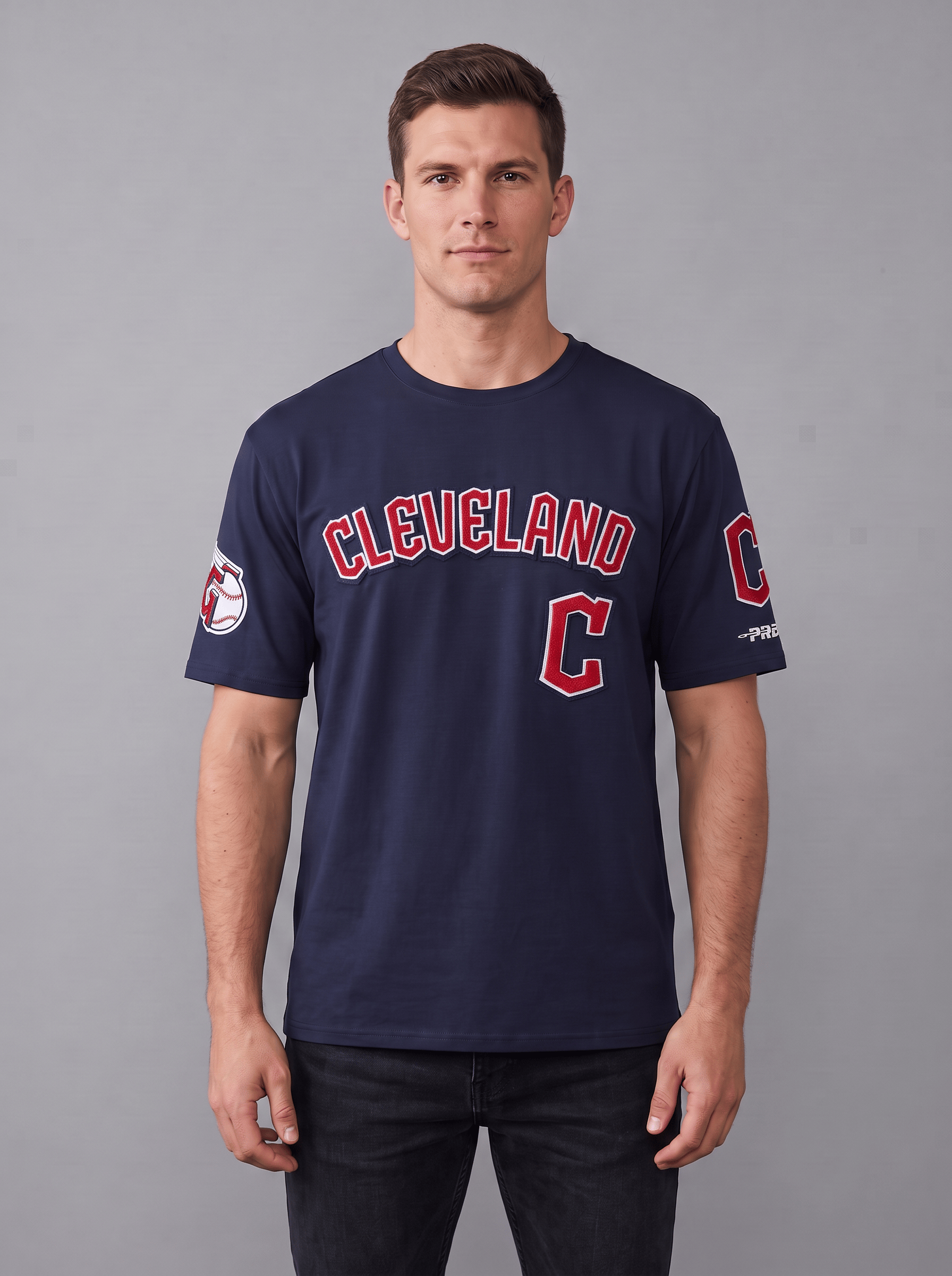 Pro Standard T-Shirts Cleveland Guardians Pro Standard MLB Team Classic Chenille Flex T-Shirt - Navy