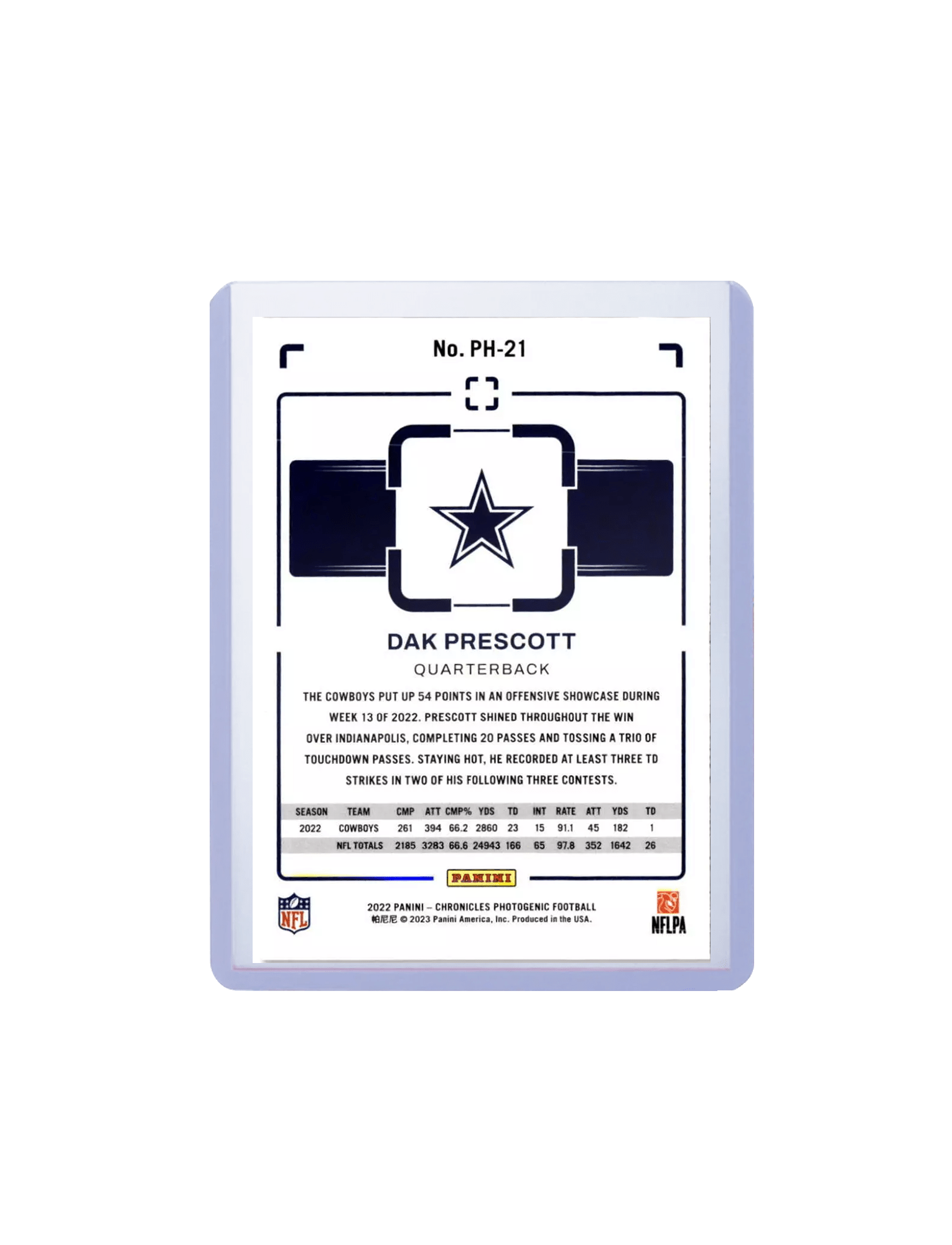 Panini Cards Dak Prescott Dallas Cowboys Panini NFL Photogenic 22 Insert Card