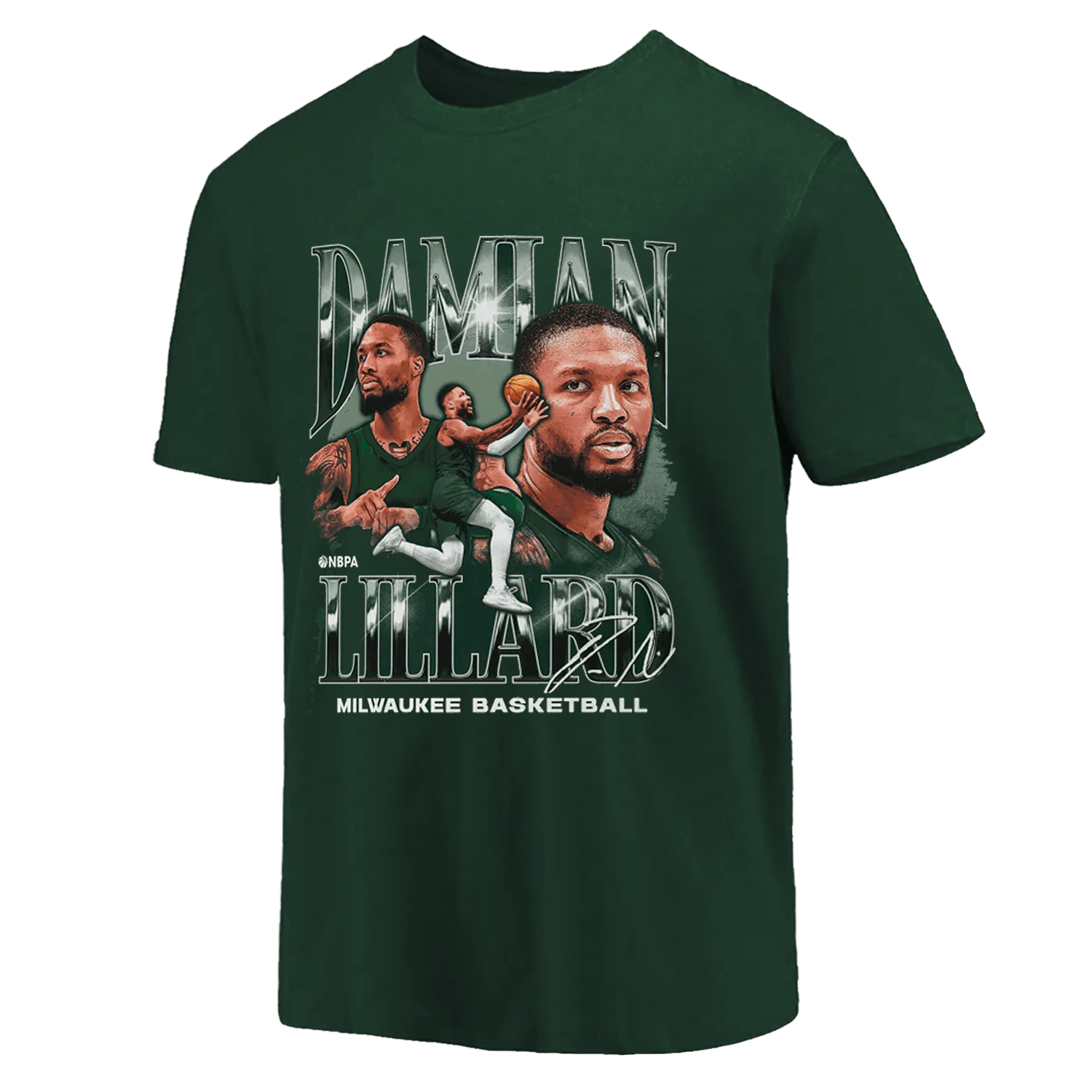 500 Level T-Shirts Damian Lillard Milwaukee 500 Level NBA Montage T-Shirt - Green