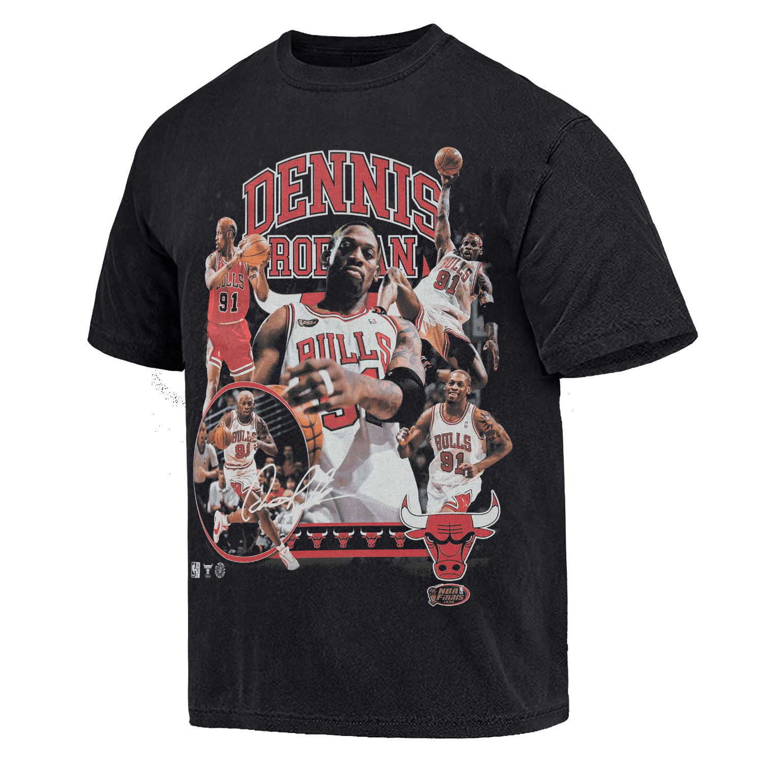 Mitchell And Ness T-Shirts Dennis Rodman Chicago Bulls Mitchell & Ness NBA Homage Vintage T-Shirt - Faded Black