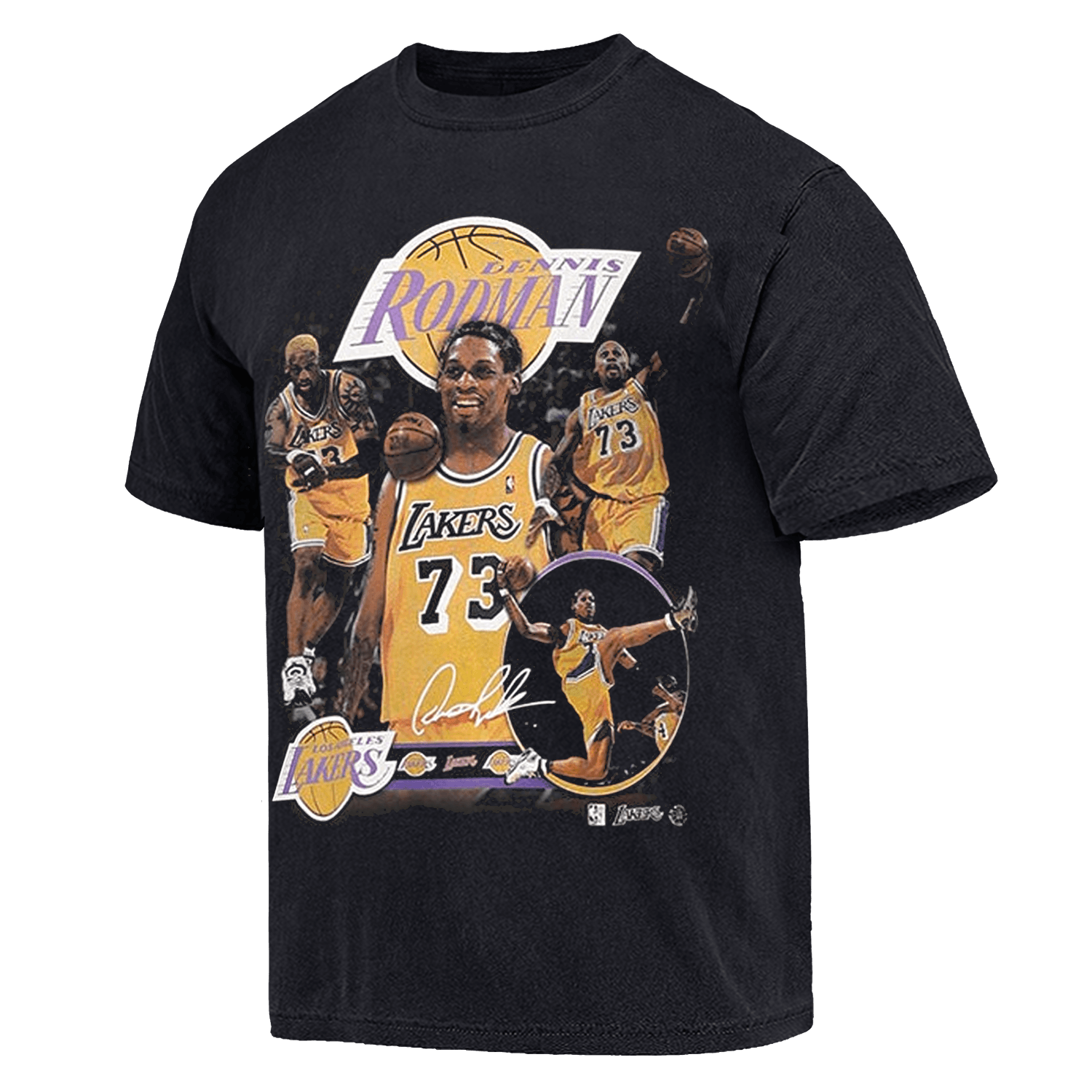 Mitchell And Ness T-Shirts Dennis Rodman Los Angeles Lakers Mitchell & Ness NBA Homage Vintage T-Shirt - Faded Black