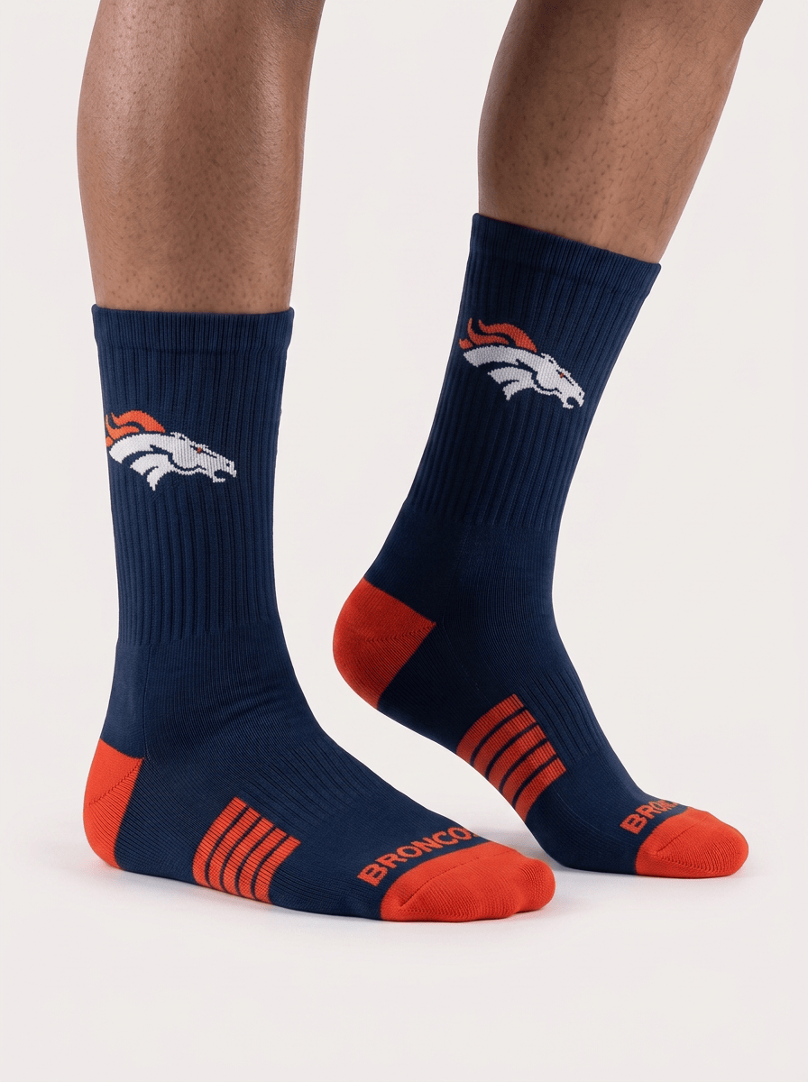Strideline Socks Large (9-12 US) Denver Broncos Strideline NFL Team Premier Flex-Stretch Crew Socks - Navy