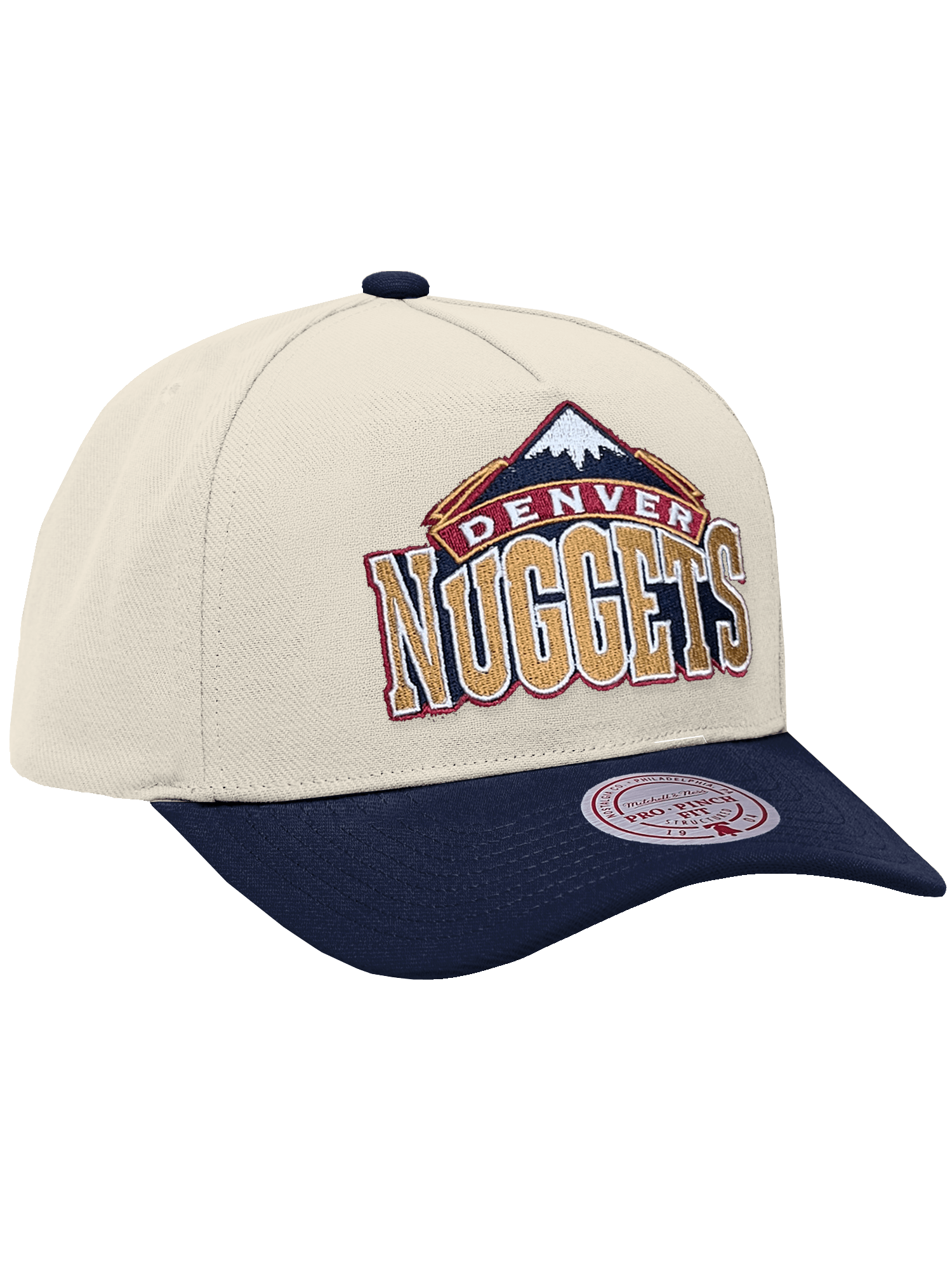 Mitchell And Ness Caps Denver Nuggets Mitchell & Ness NBA HWC 2T Pro Pinch Snapback Hat - Cream