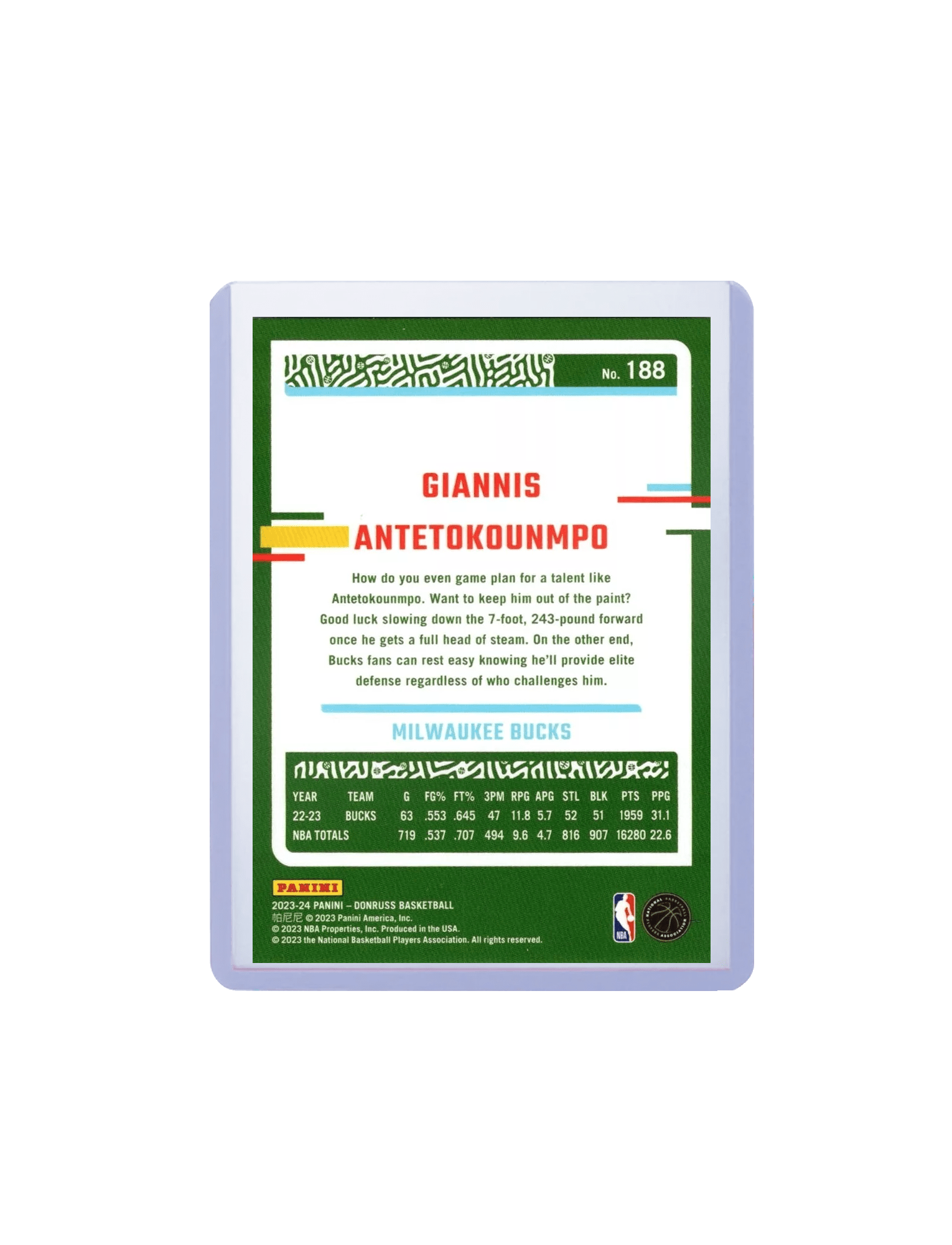 Panini Cards Giannis Antetokounmpo Milwaukee Bucks Panini NBA 23-24 Donruss Base Card