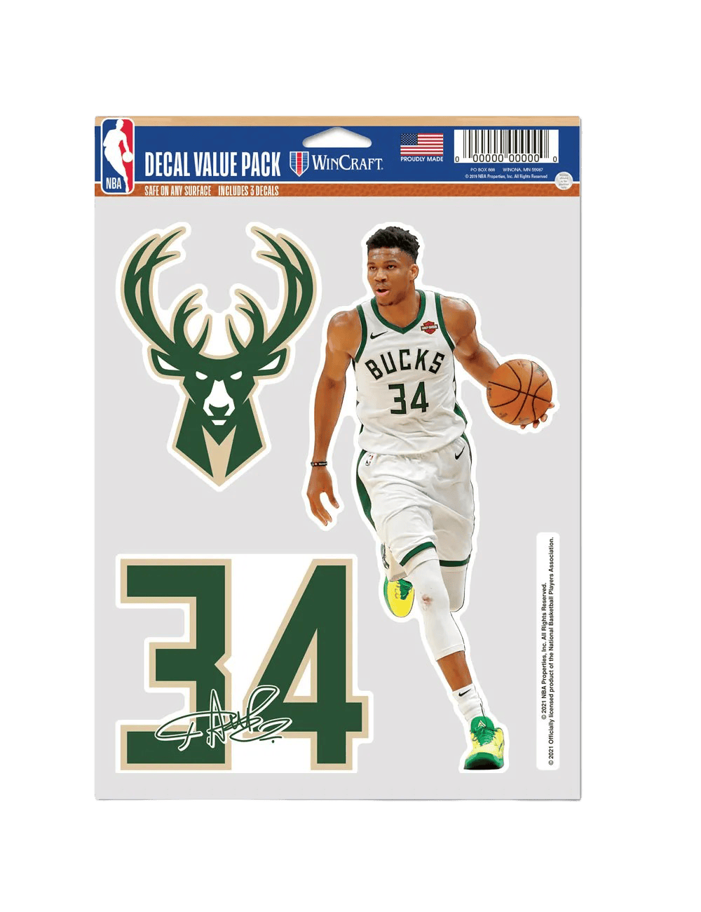 Wincraft Accessories Giannis Antetokounmpo Milwaukee Bucks Wincraft NBA 3 Piece 5” x 7” Decal Set