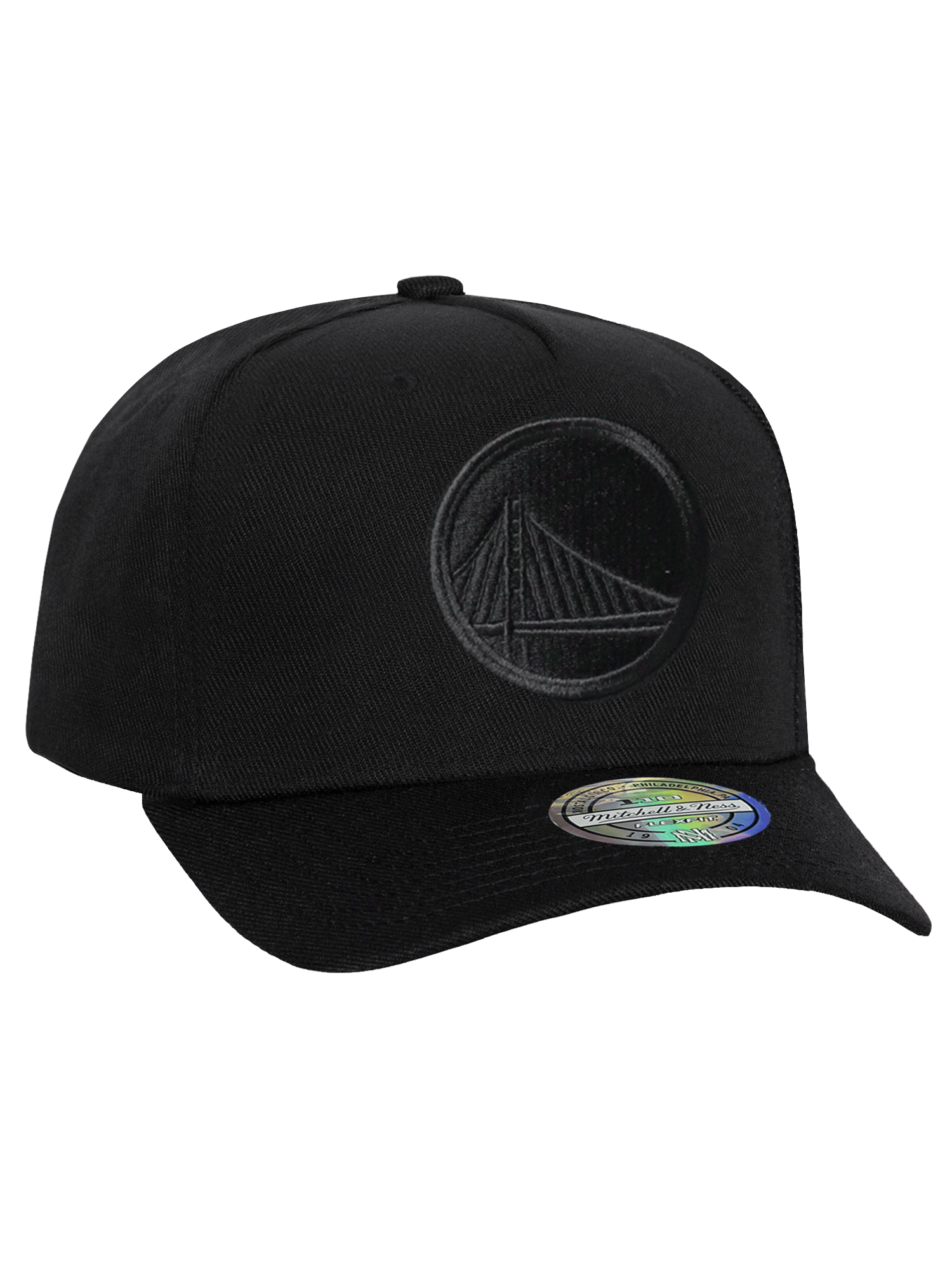 Mitchell And Ness Caps Golden State Warriors Mitchell & Ness NBA Black On Black 110 Flex Snapback Hat