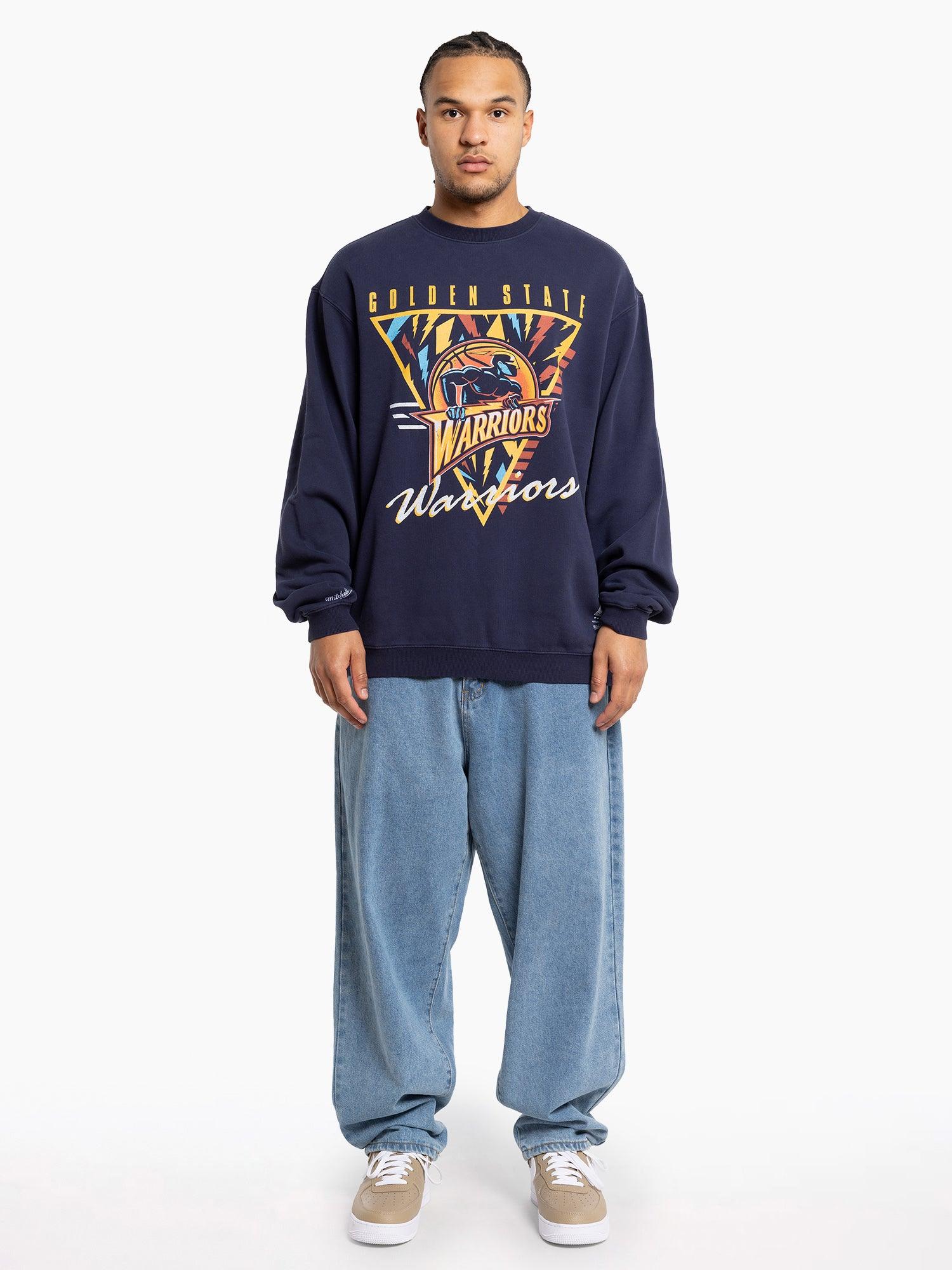 Mitchell And Ness Jumpers Golden State Warriors Mitchell & Ness NBA Tri Logo Vintage Crew Jumper - Navy