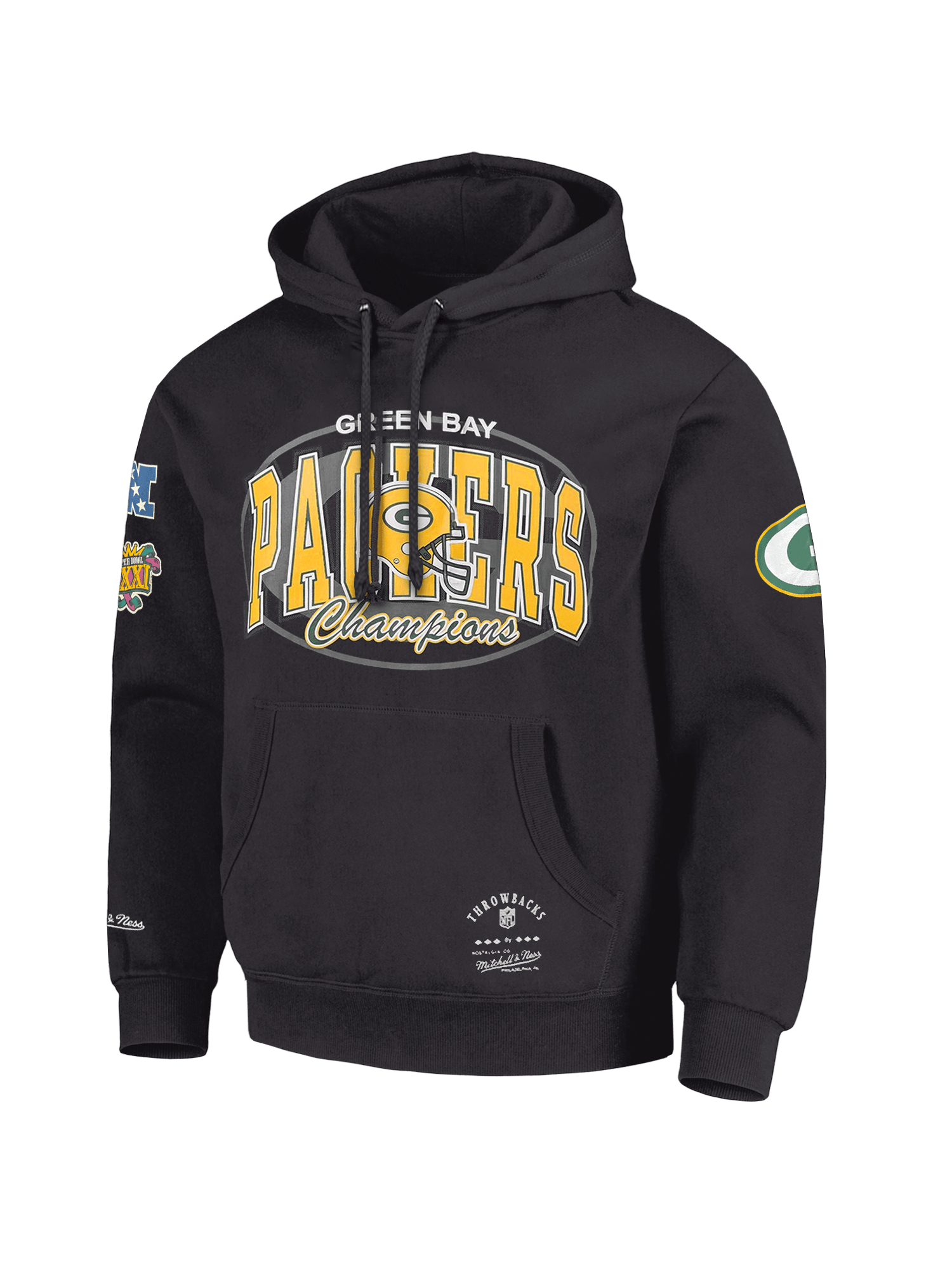 Mitchell And Ness Jumpers Green Bay Packers Mitchell & Ness NFL Arch Helmet Vintage Hoodie - Washed Black