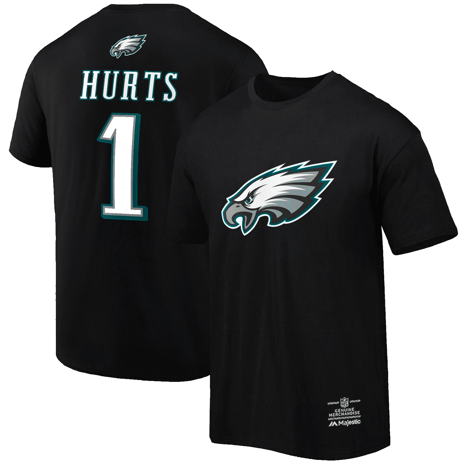 NFL Branded T-Shirts Jalen Hurts Philadelphia Eagles NFL Name & Number T-Shirt - Black