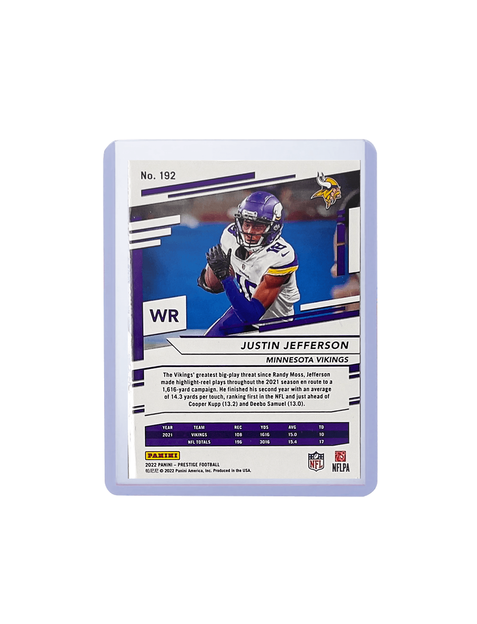 Panini Cards Justin Jefferson Minnesota Vikings Panini NFL Prestige 22 Base 192 Card