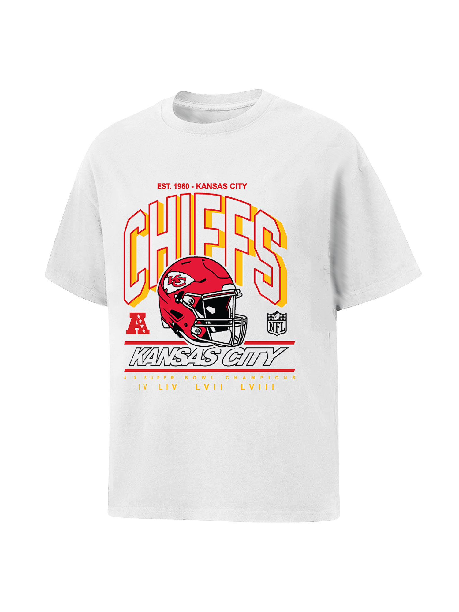 Majestic Athletic T-Shirts Kansas City Chiefs Majestic NFL SB Helmet Arch Vintage T-Shirt - White