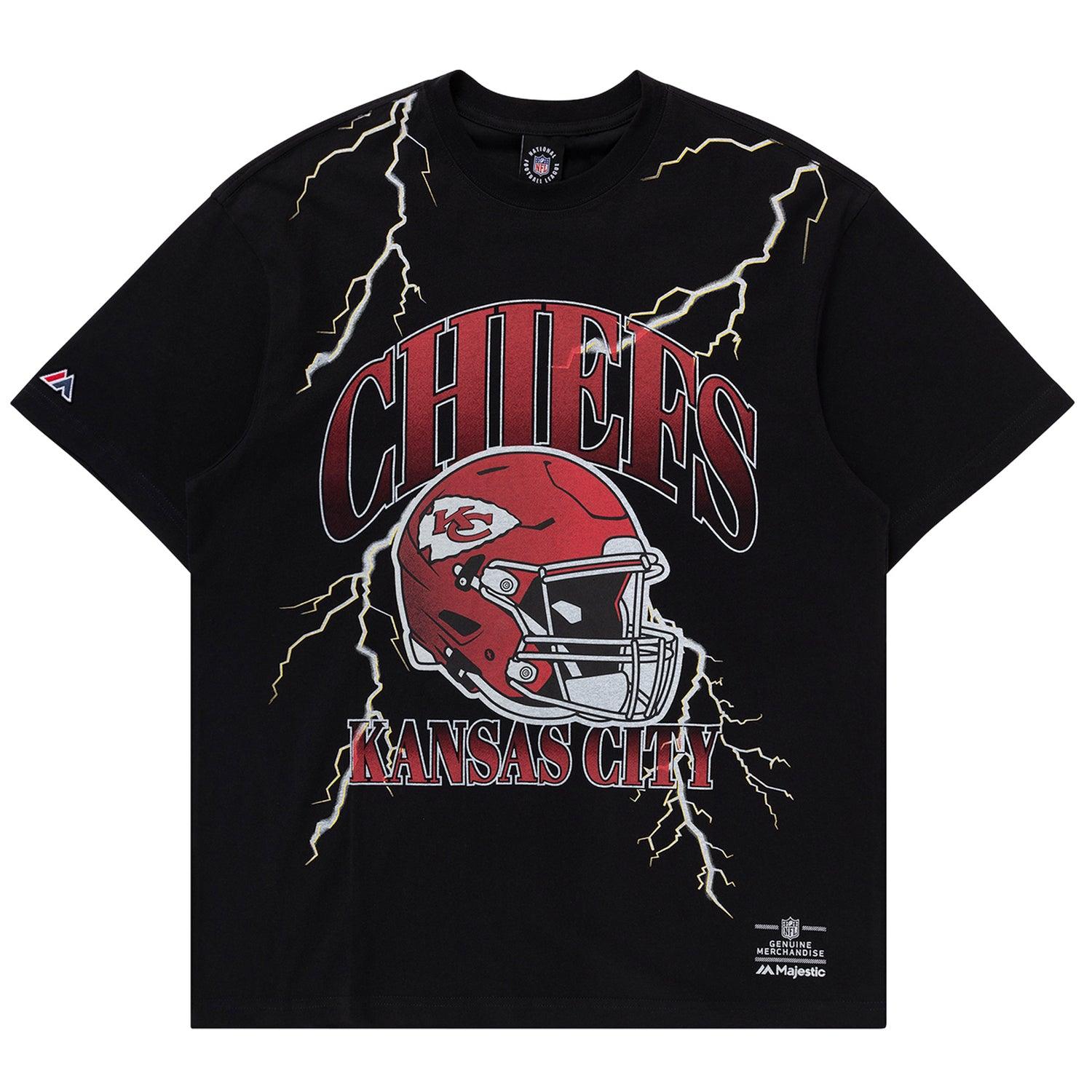 Majestic Athletic T-Shirts Kansas City Chiefs Majestic NFL Team Lightning Vintage T-Shirt - Faded Black